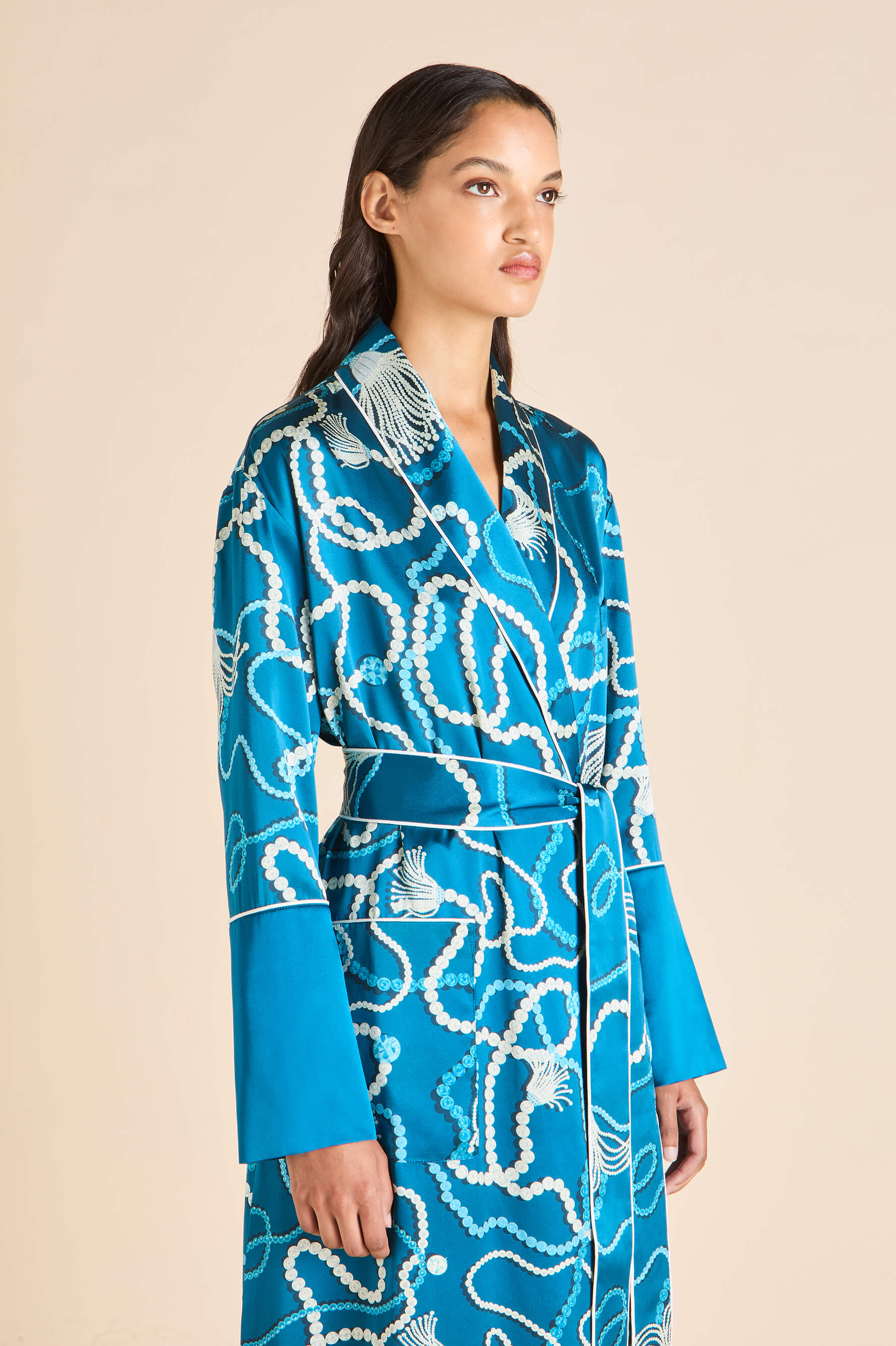 Capability Periwinkle Blue Jewel Robe in Silk Satin