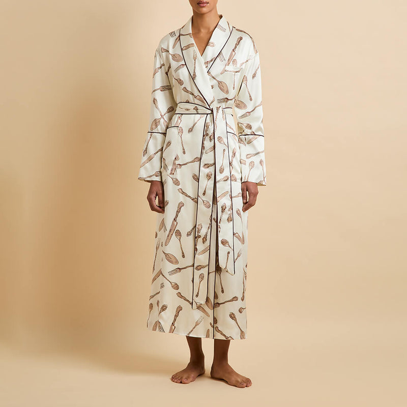 Capability Sevilla Cream Silverware Robe in Silk Satin