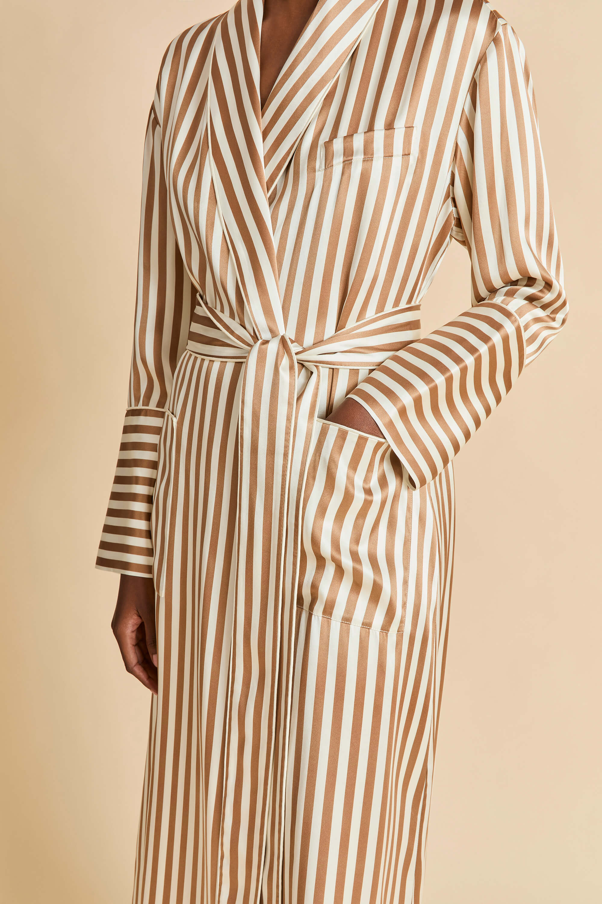 capability solene beige stripe robe in silk satin 