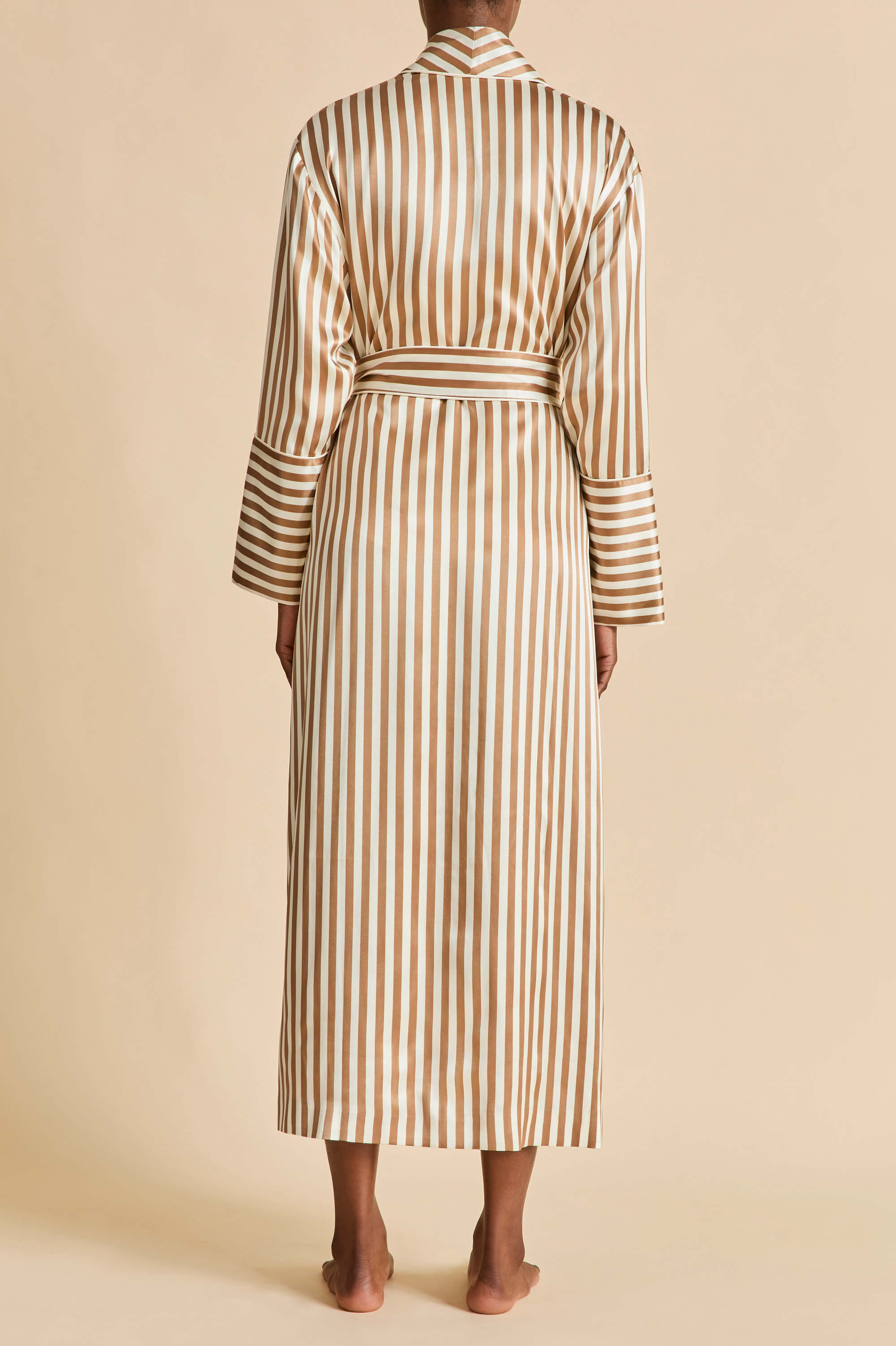 Capability Solene Beige Stripe Robe in Silk Satin