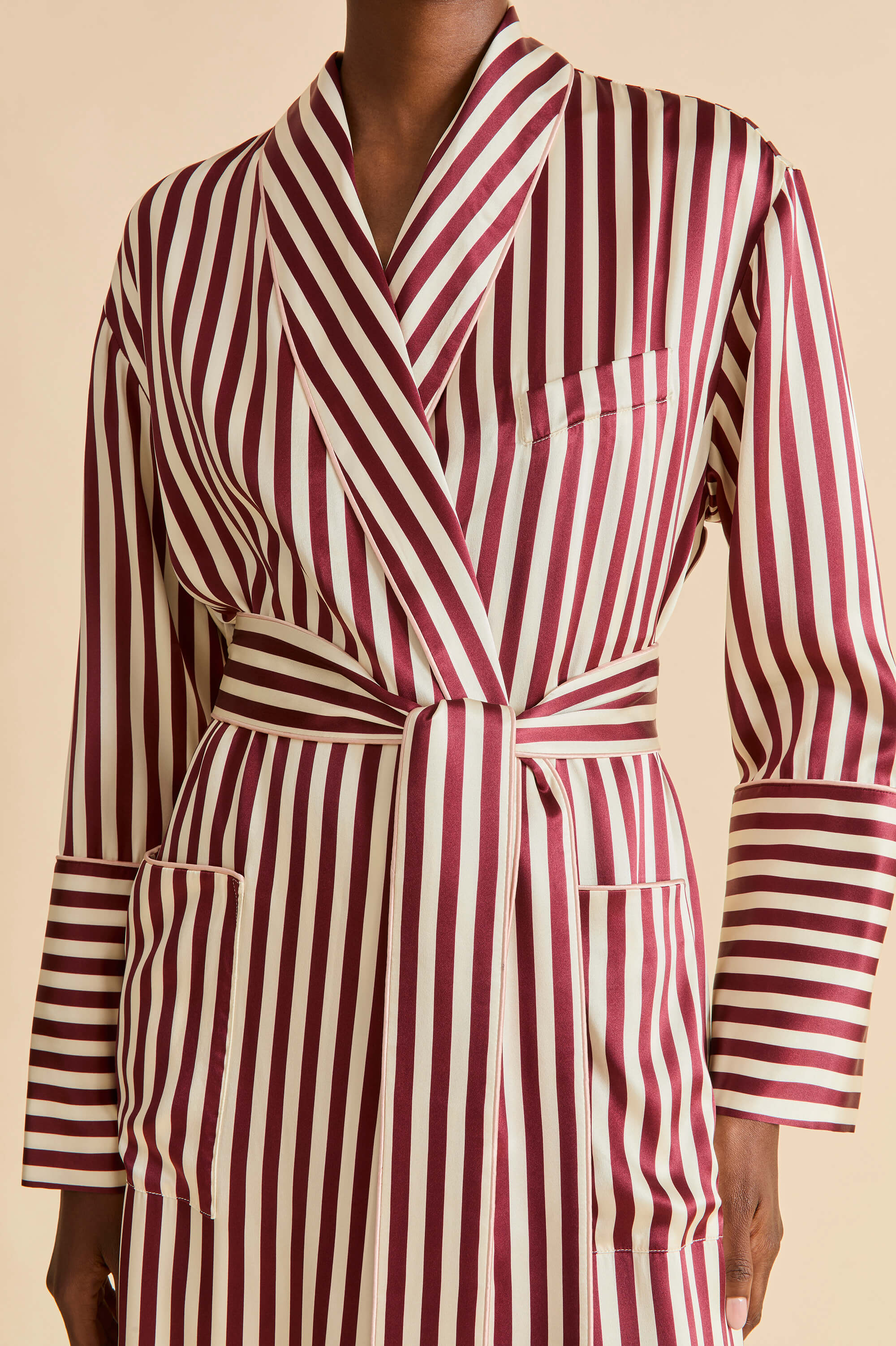 Capability Soren Burgundy Stripe Robe in Silk Satin