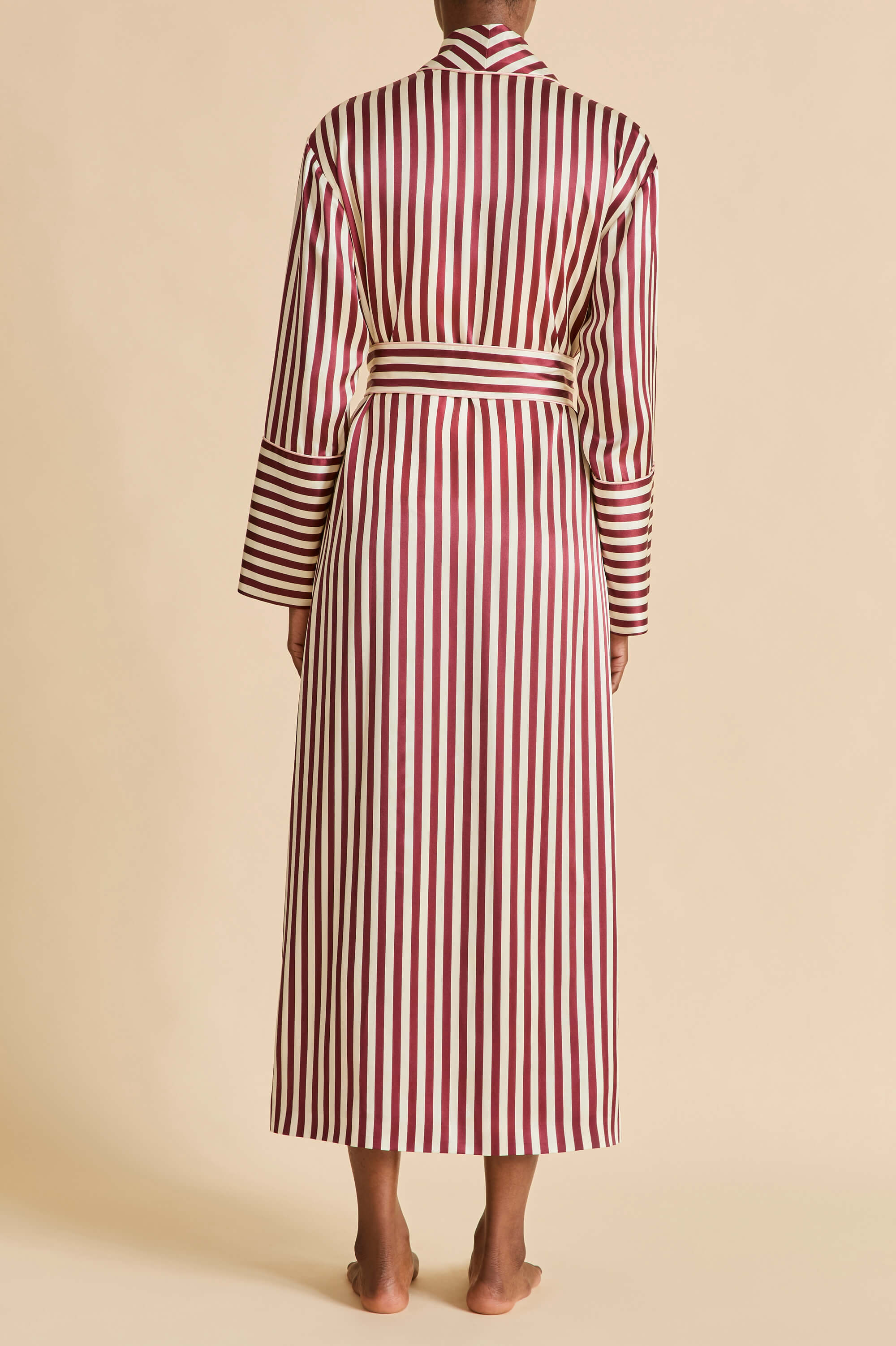 Capability Soren Burgundy Stripe Robe in Silk Satin