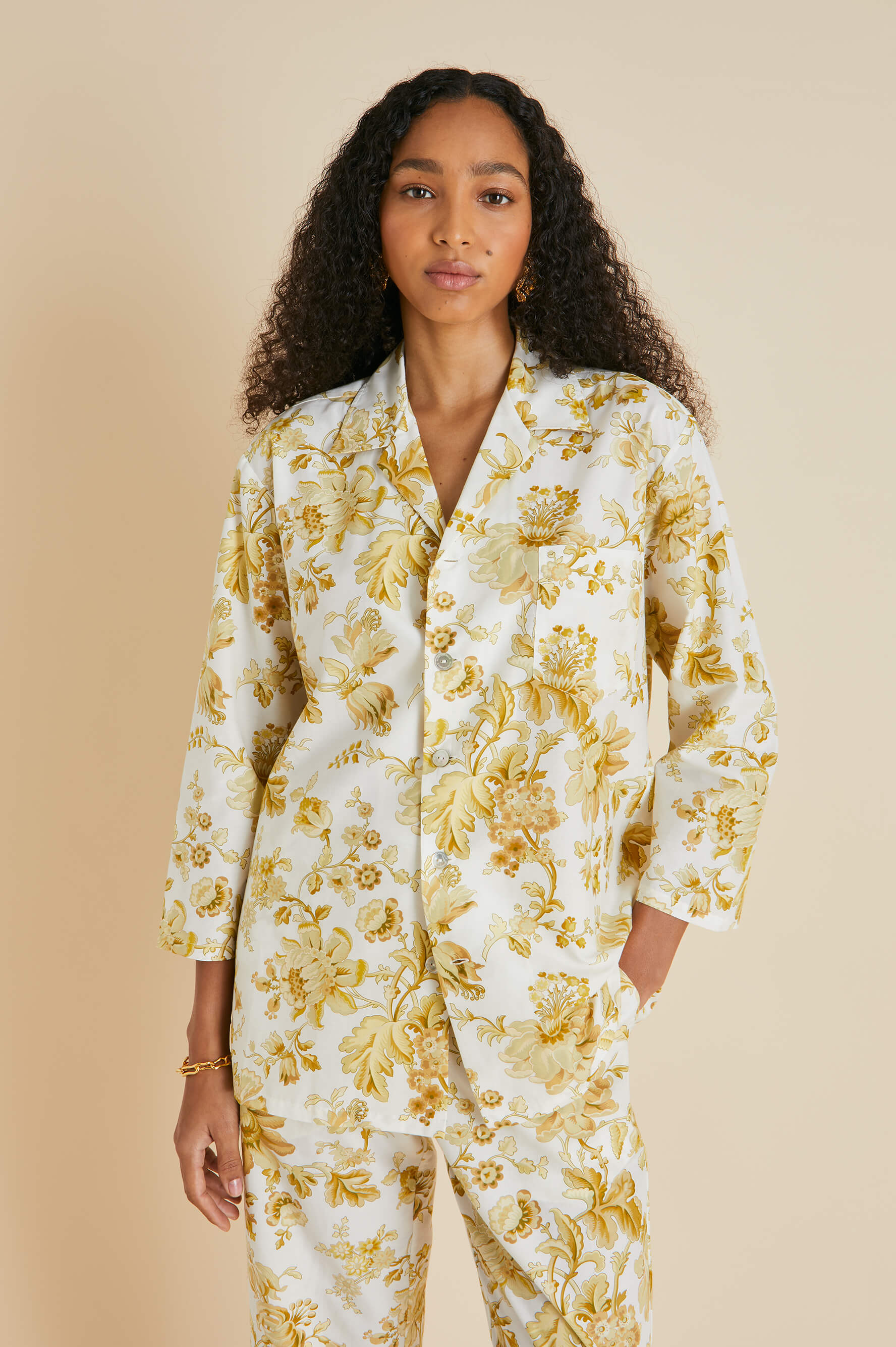 Casablanca Aegeus Yellow Floral Pyjamas in Cotton-Silk