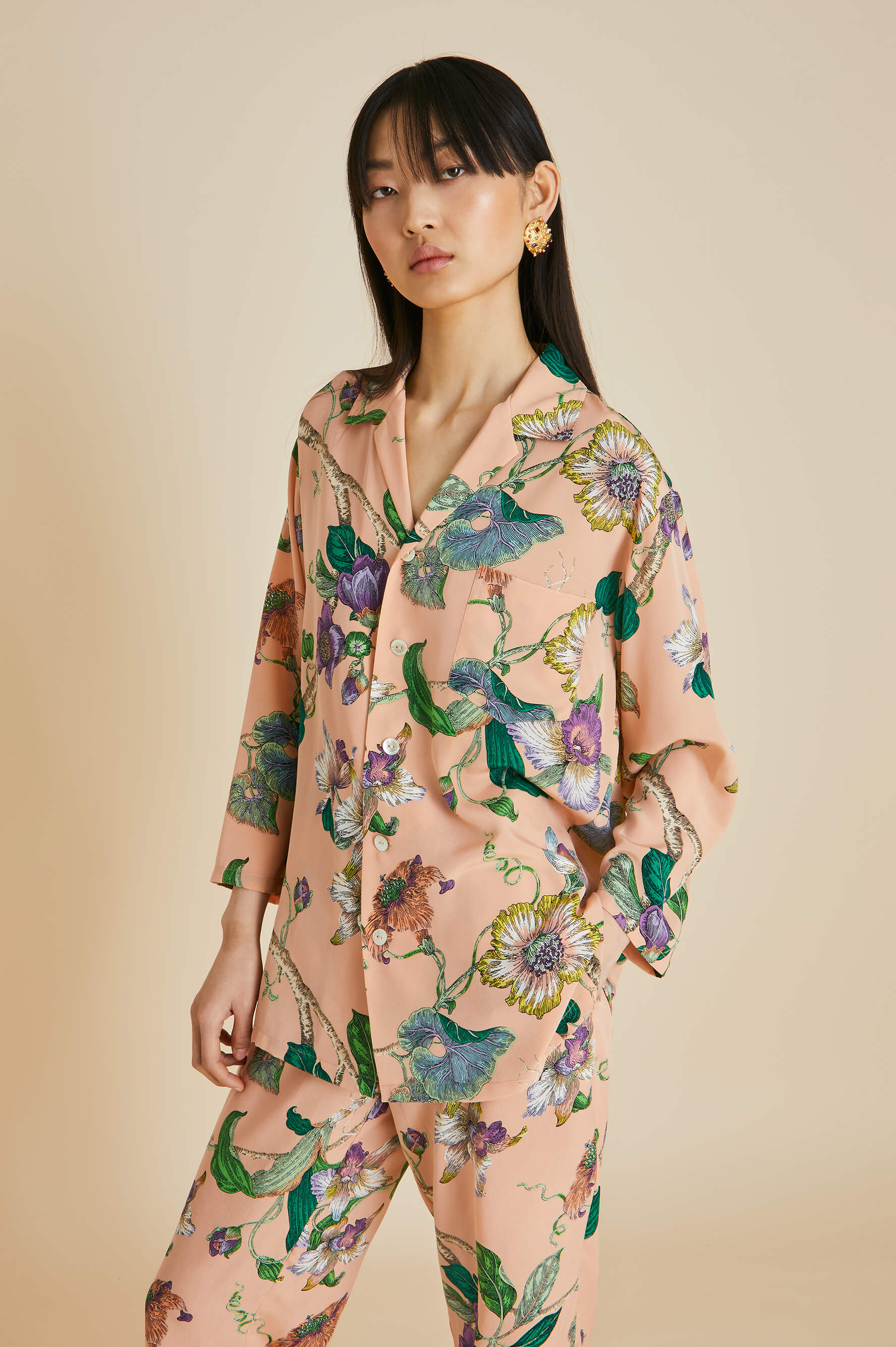 Casablanca Andromeda Pink Floral Pyjamas in Silk Crêpe de Chine