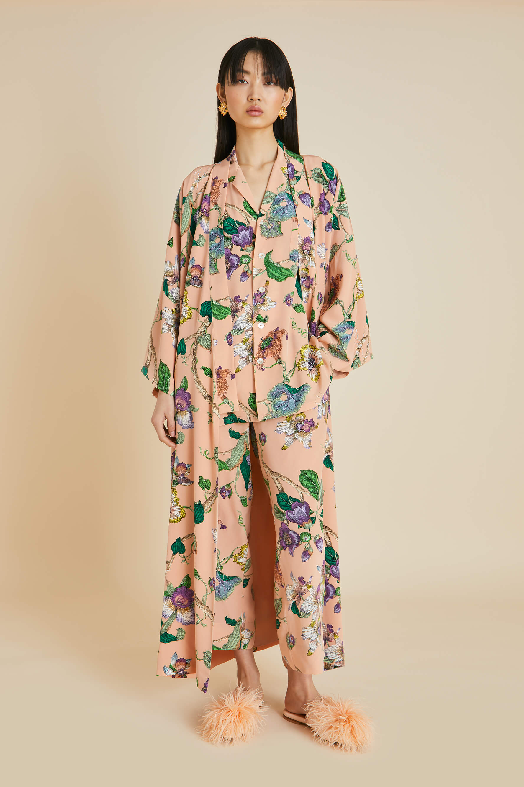 Casablanca Andromeda Pink Floral Pyjamas in Silk Crêpe de Chine