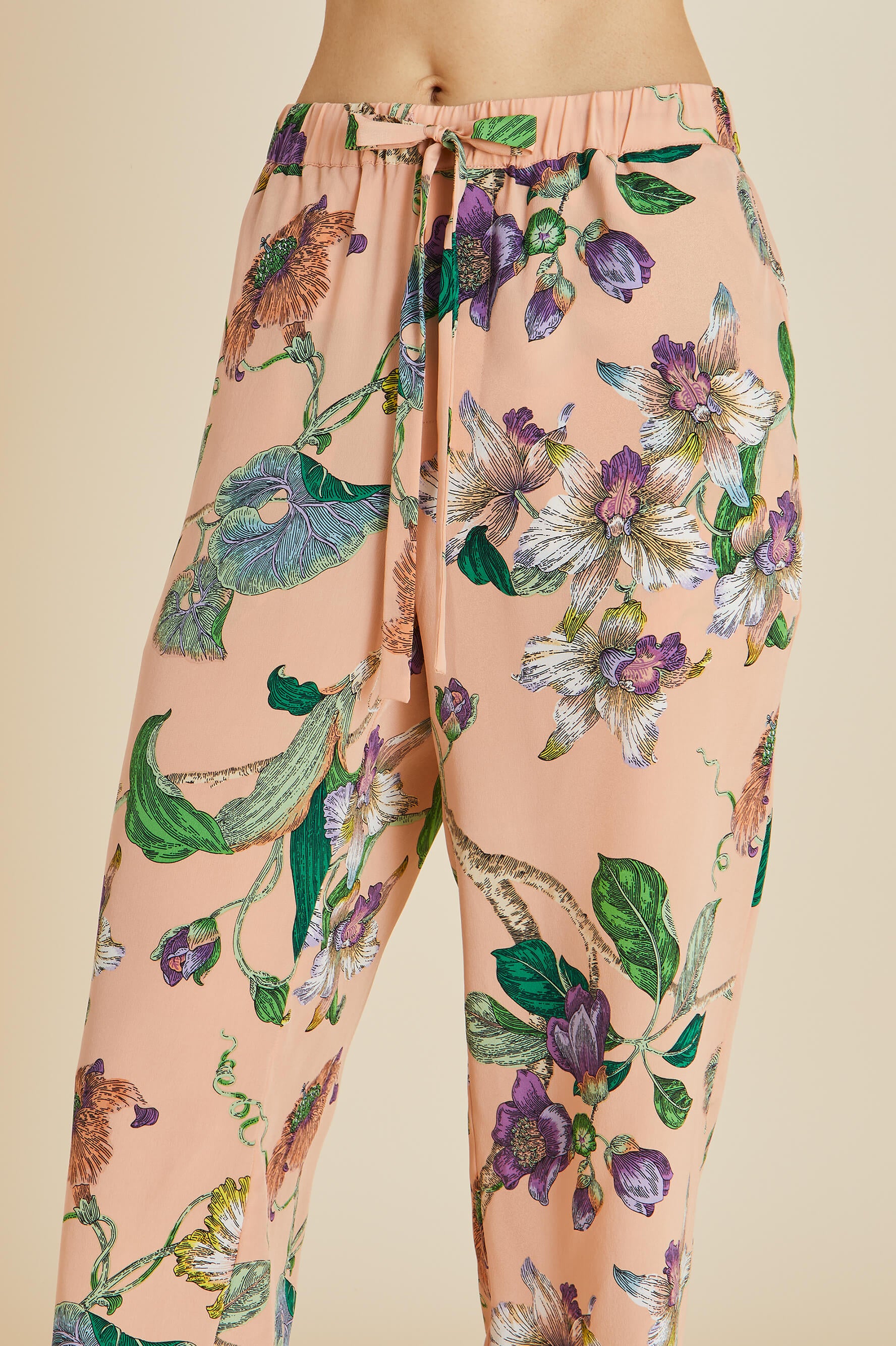 Casablanca Andromeda Pink Floral Pyjamas in Silk Crêpe de Chine