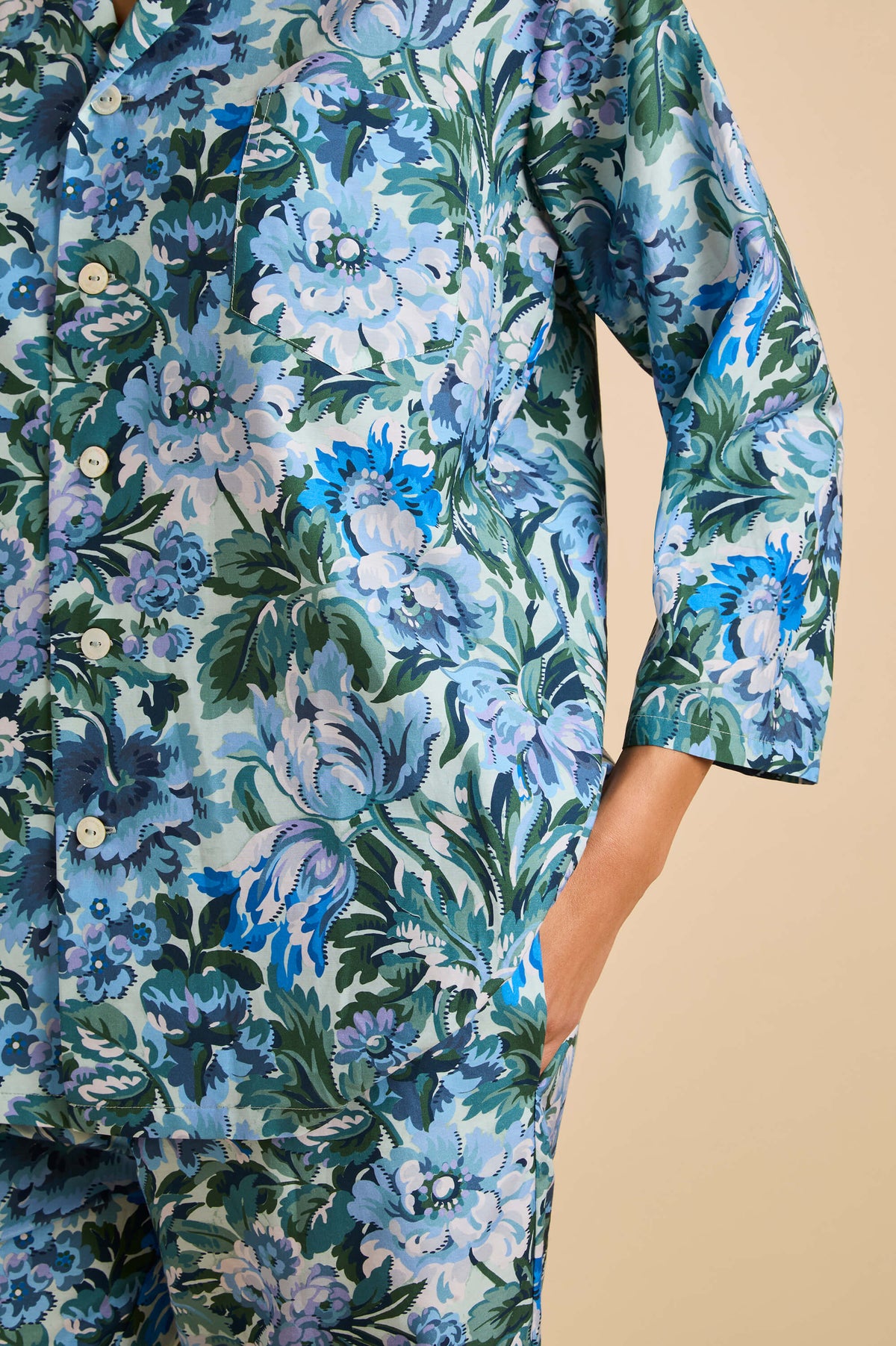 casablanca azura blue floral pyjamas in cotton-silk 