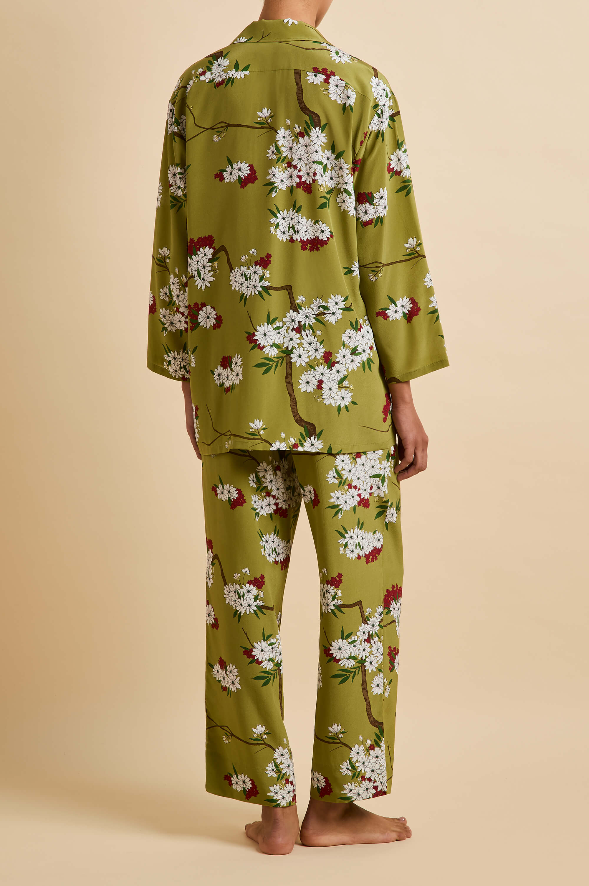 Casablanca Cecille Green Blossom Pajamas in Silk Crêpe de Chine