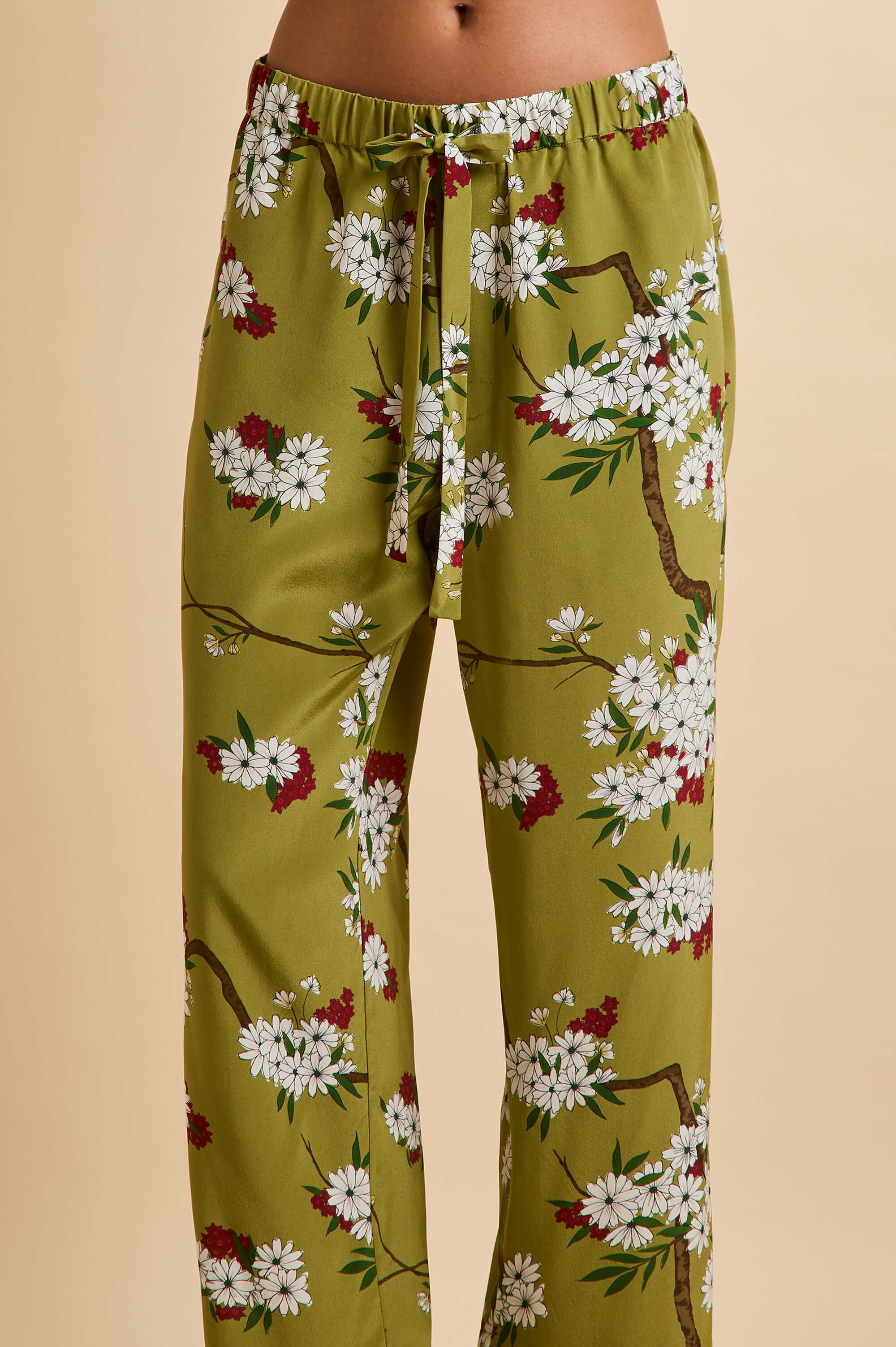 Casablanca Cecille Green Blossom Pajamas in Silk Crêpe de Chine