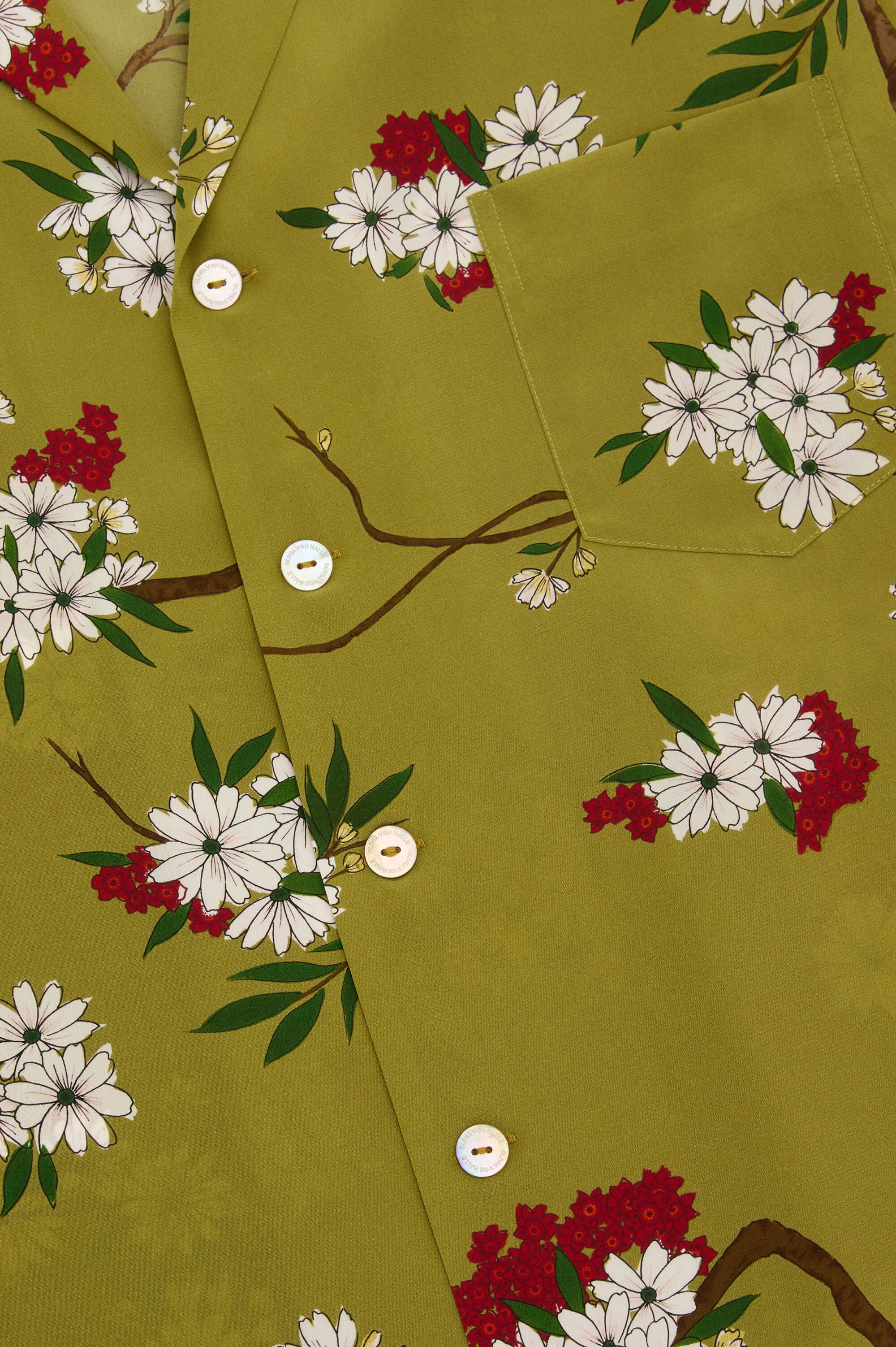Casablanca Cecille Green Blossom Pajamas in Silk Crêpe de Chine