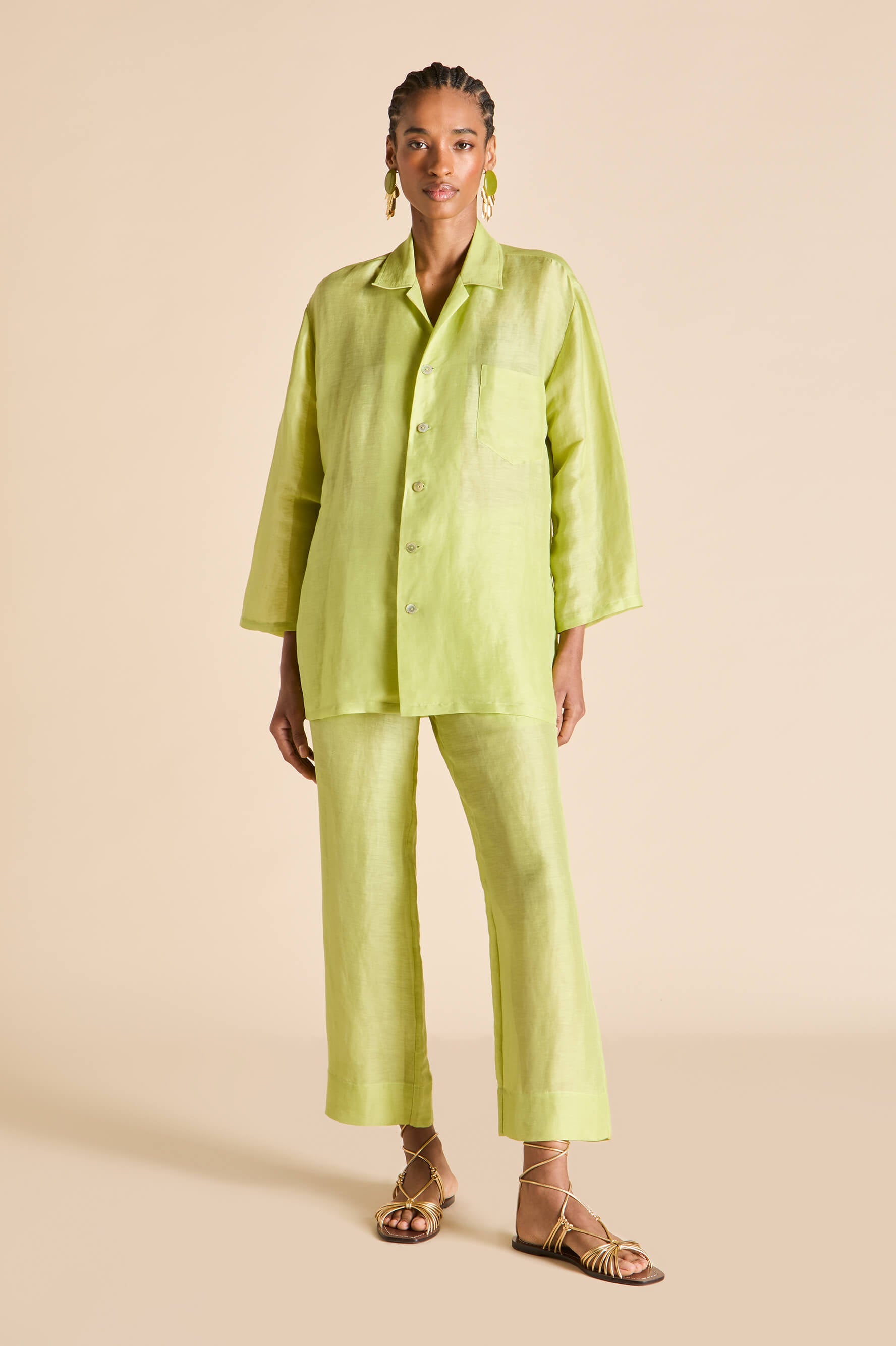 Casablanca Celery Green Pyjamas in Linen-Silk