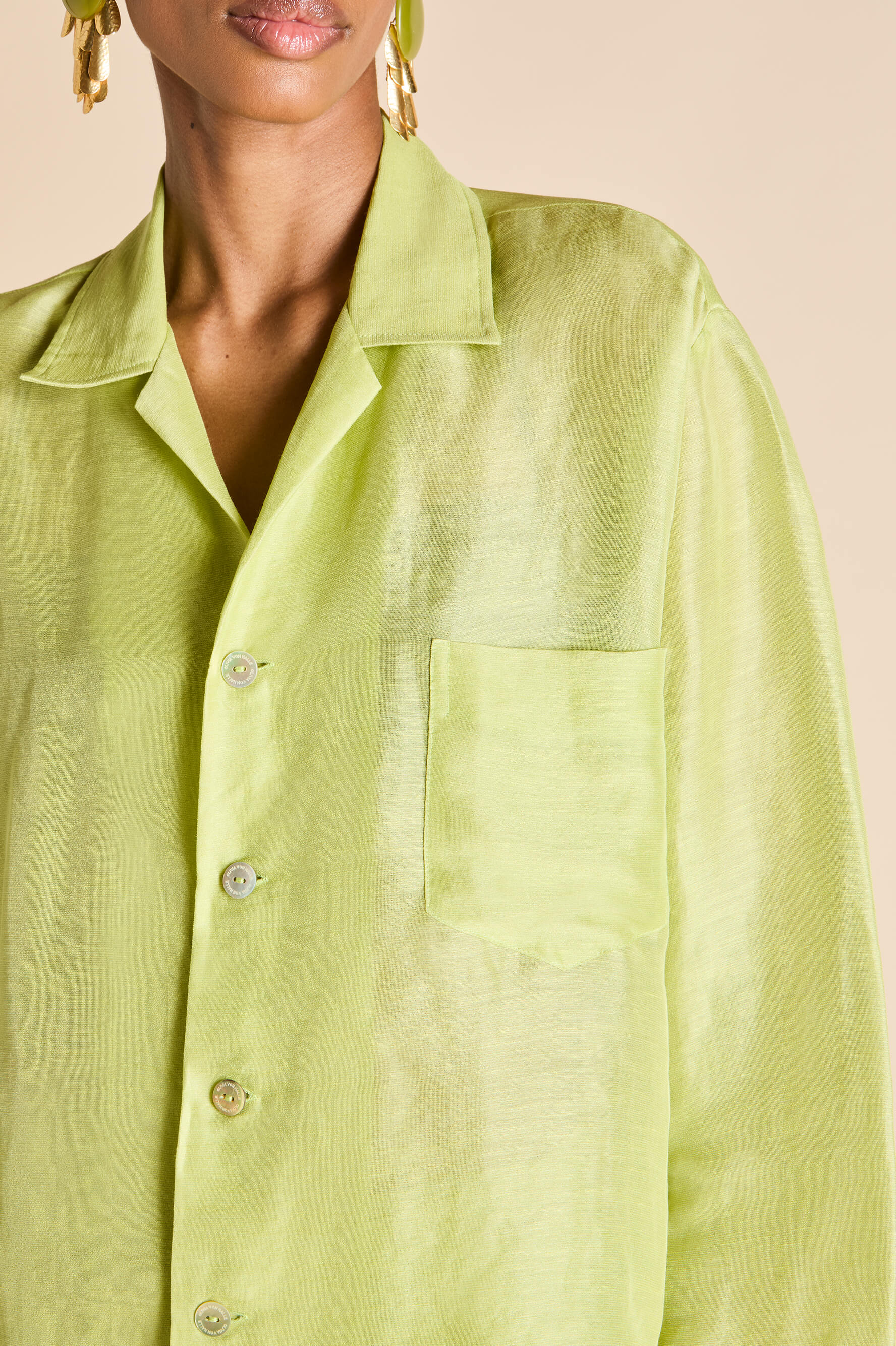Casablanca Celery Green Pyjamas in Linen-Silk