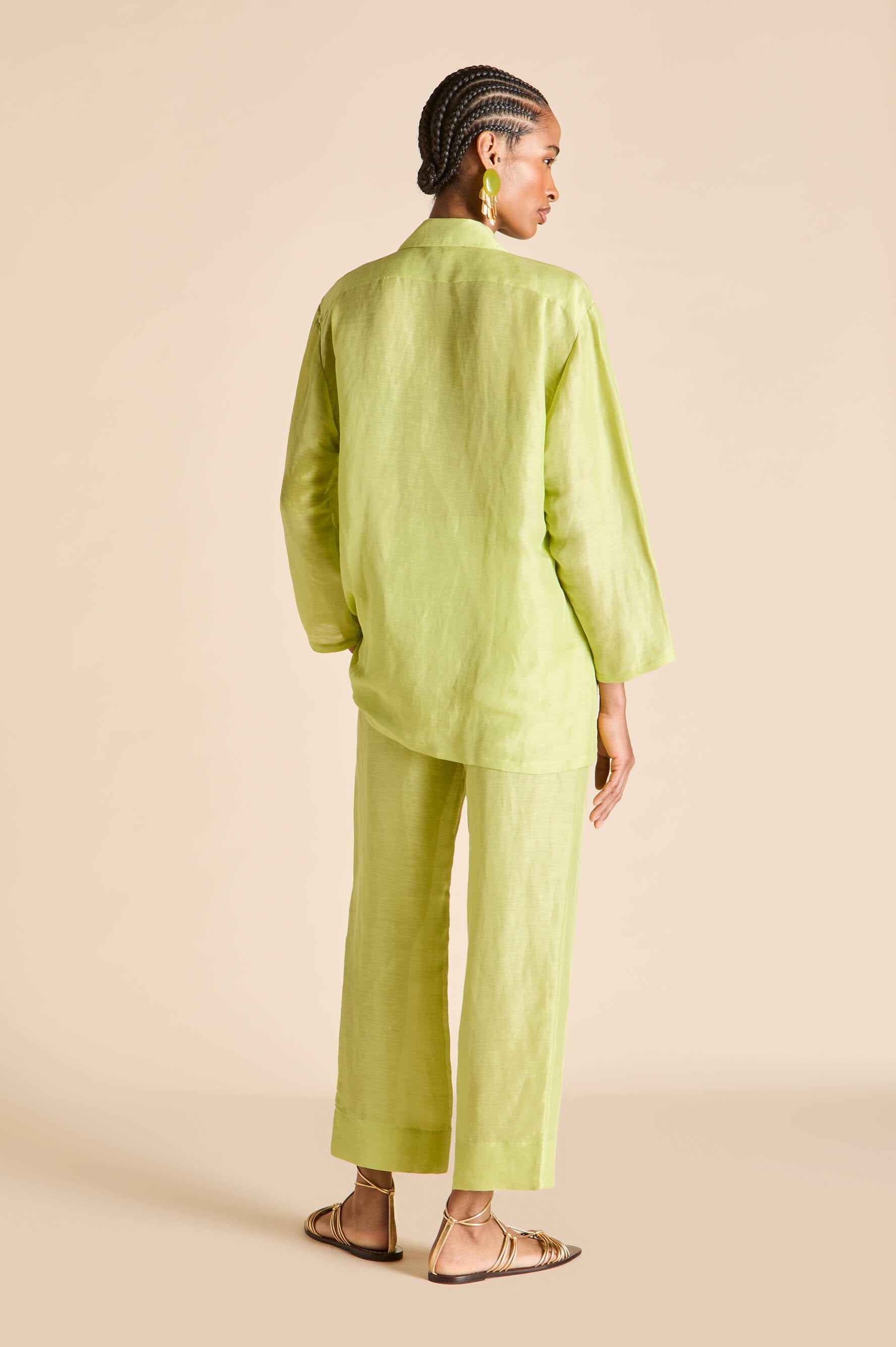 Casablanca Celery Green Pyjamas in Linen-Silk