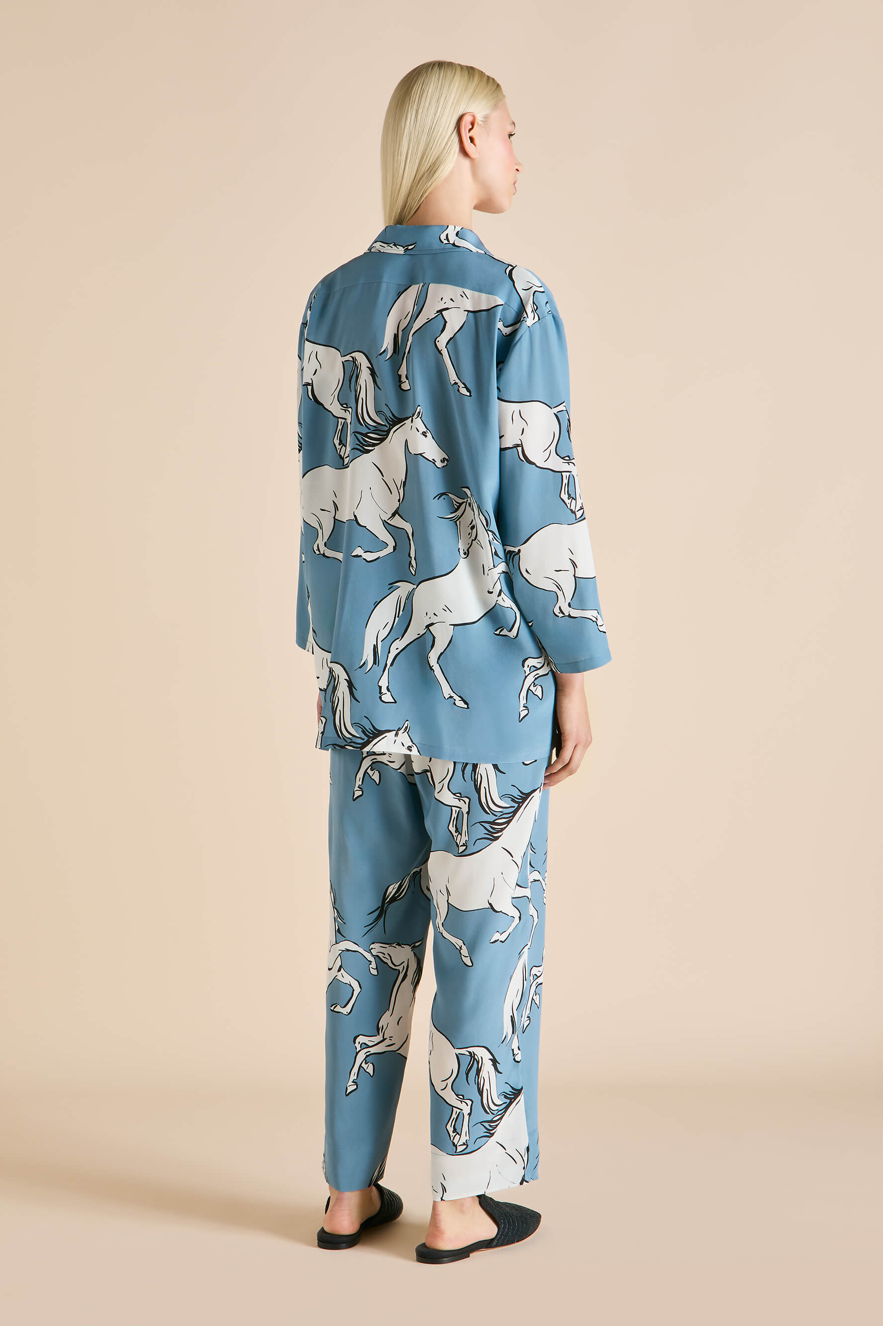 Casablanca Cordelia Blue Horse Pyjamas in Silk Crêpe de Chine