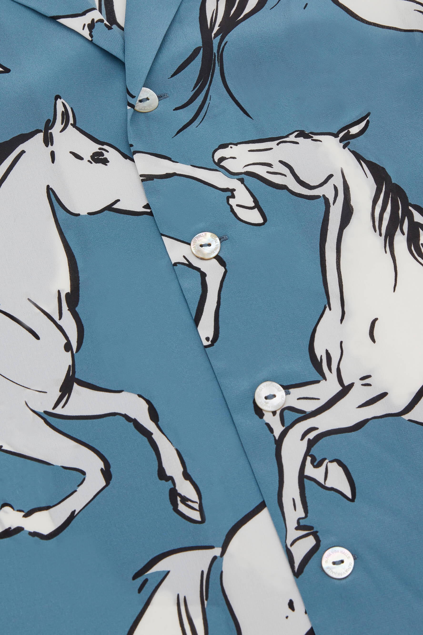 Casablanca Cordelia Blue Horse Pyjamas in Silk Crêpe de Chine