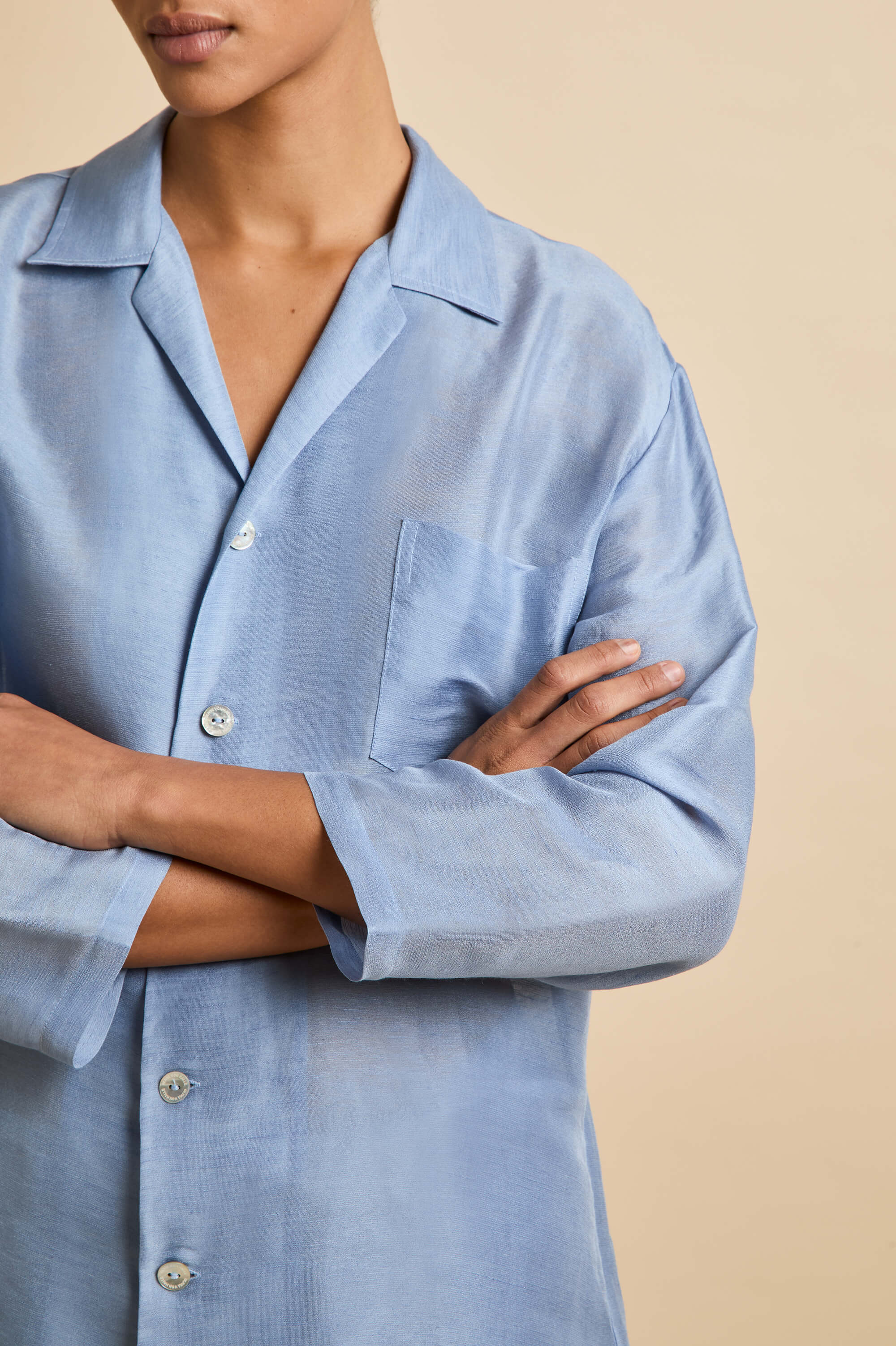 Casablanca Fog Blue Pajamas in Linen-Silk |Olivia von Halle