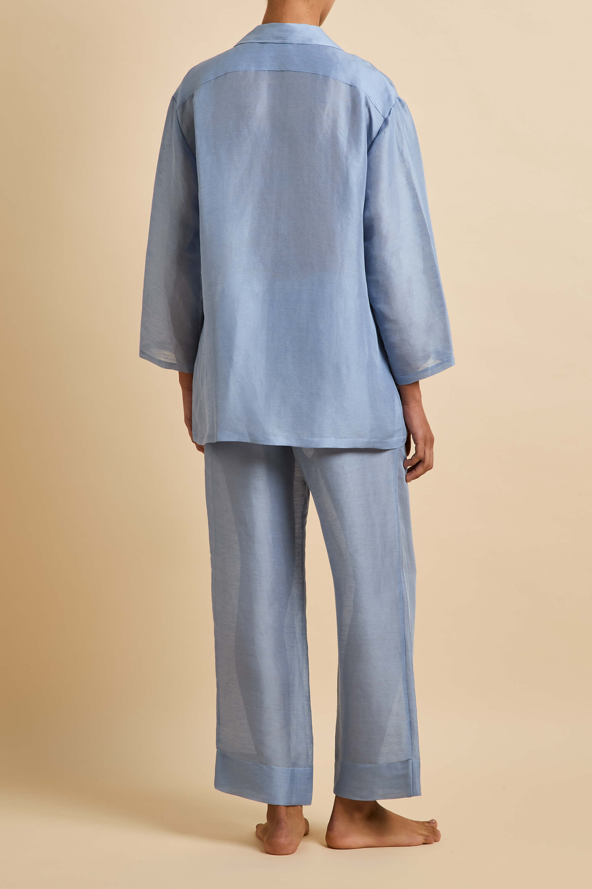 casablanca fog blue pyjamas in linen-silk 