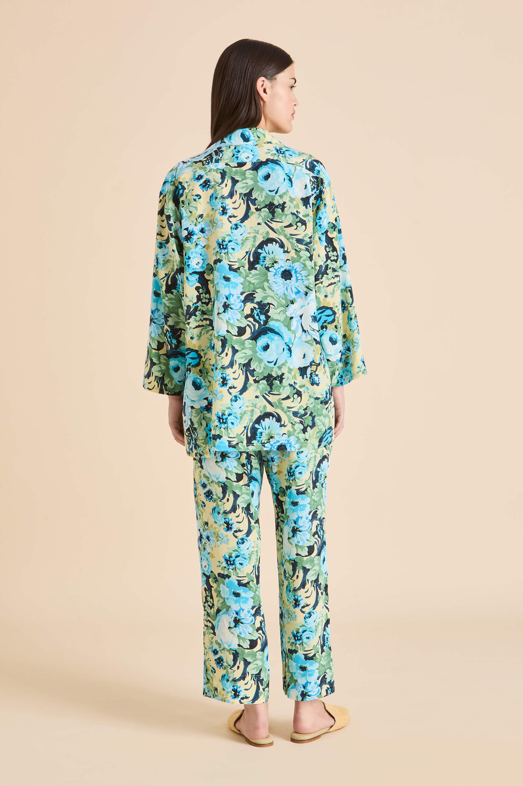 Casablanca Jardin Blue Floral Pyjamas in Silk Crêpe de Chine