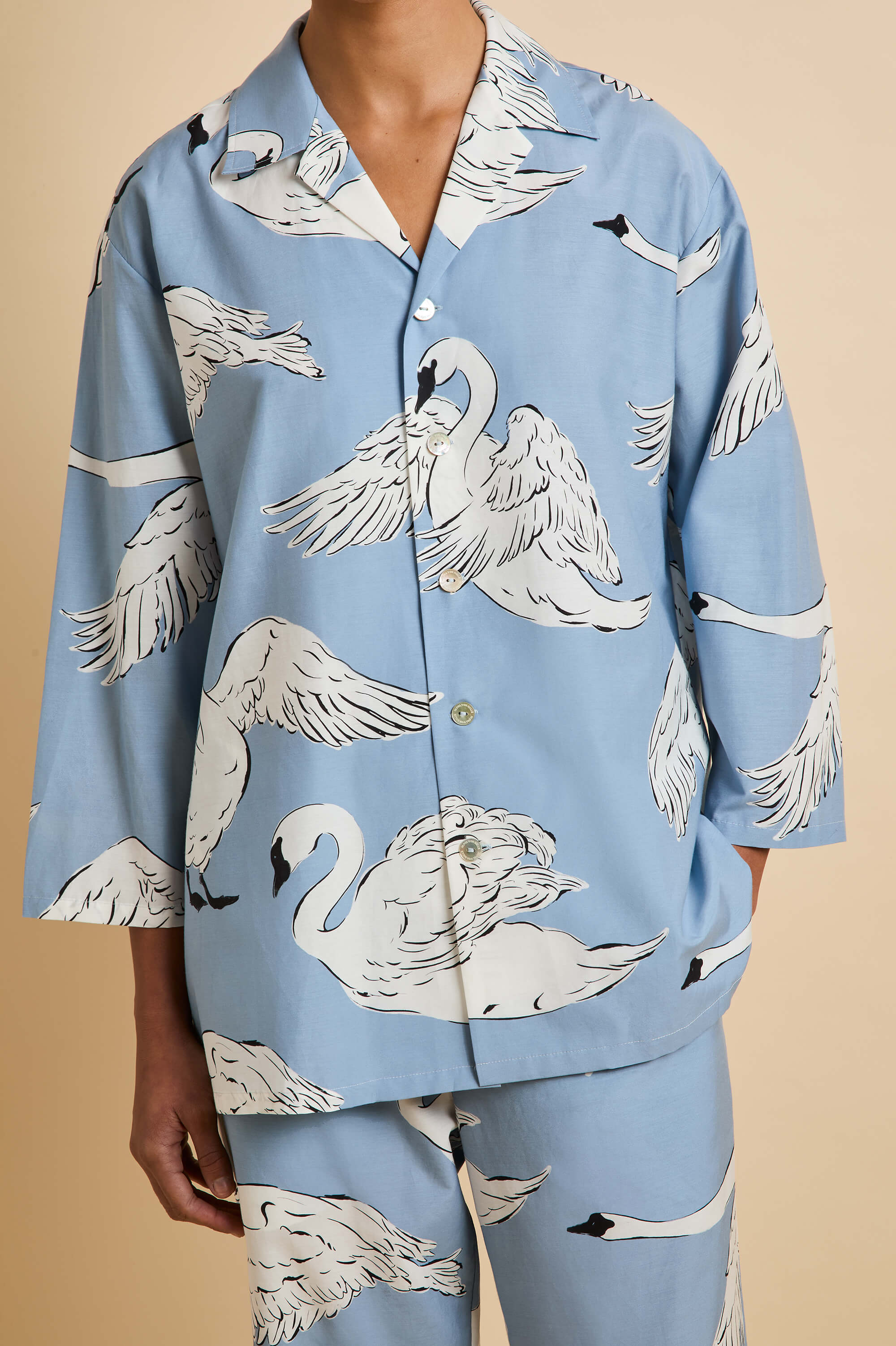 casablanca laia blue swan pyjamas in cotton-silk 