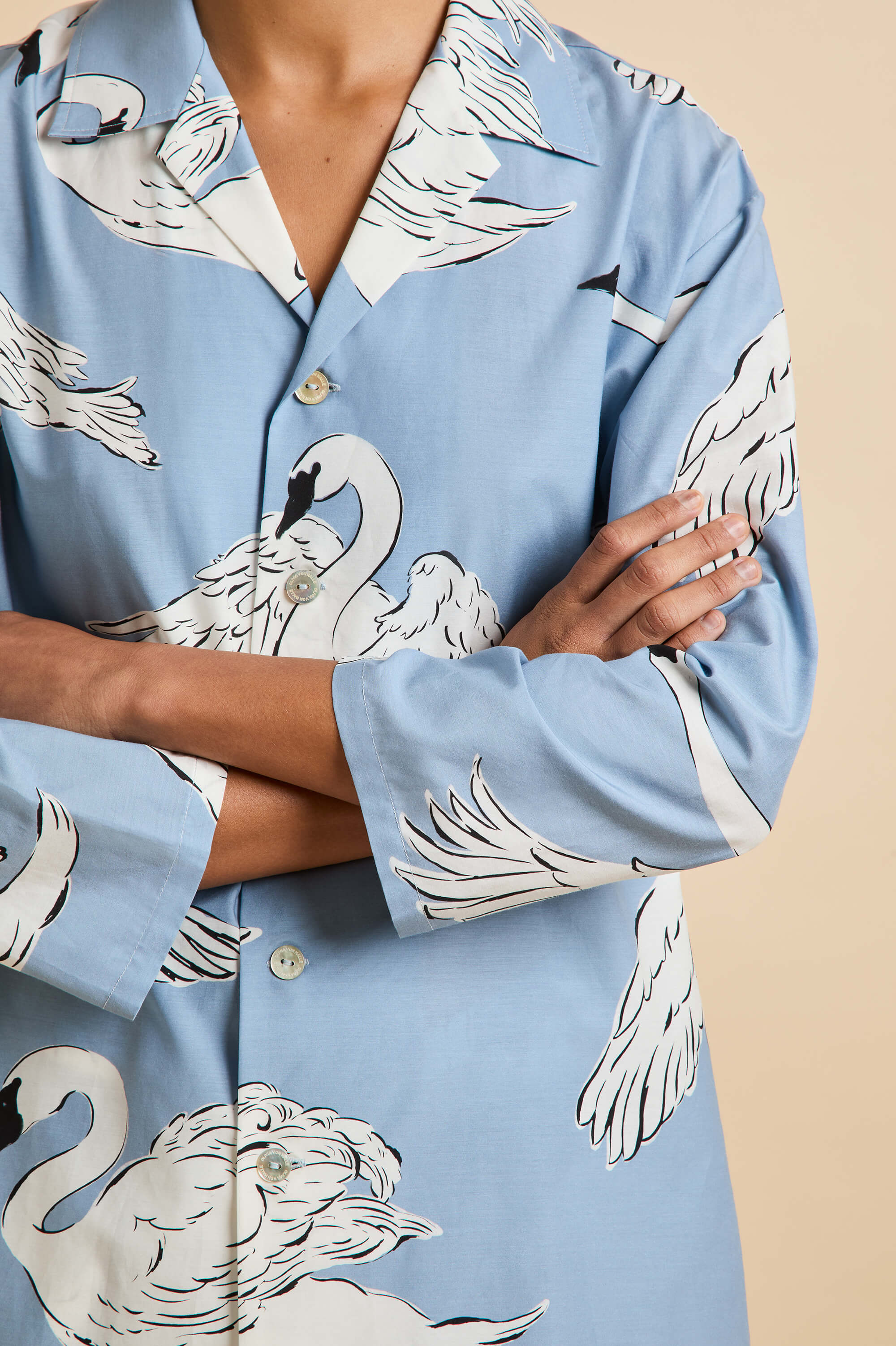 Casablanca Laia Blue Swan Pajamas in Cotton-Silk |Olivia von Halle