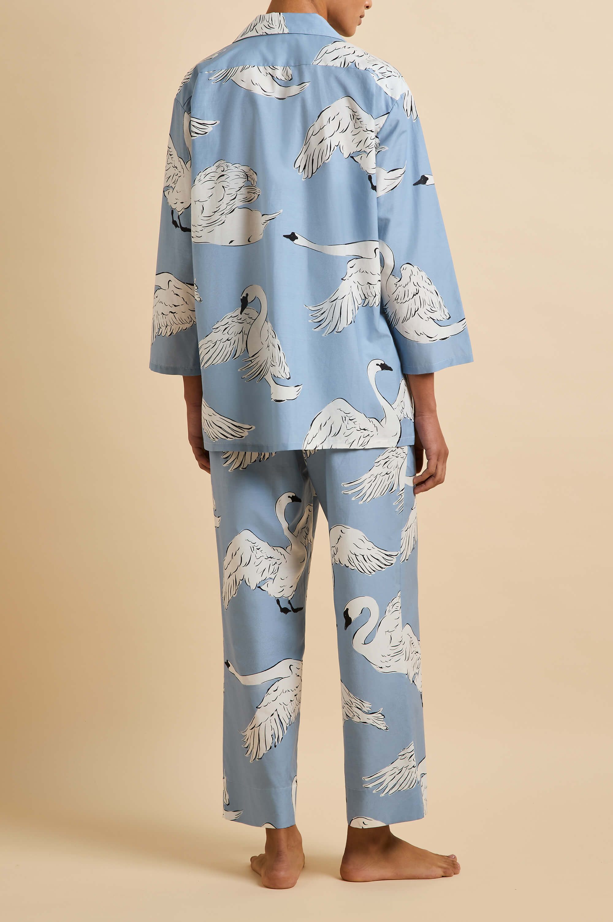 Casablanca Laia Blue Swan Pajamas in Cotton-Silk