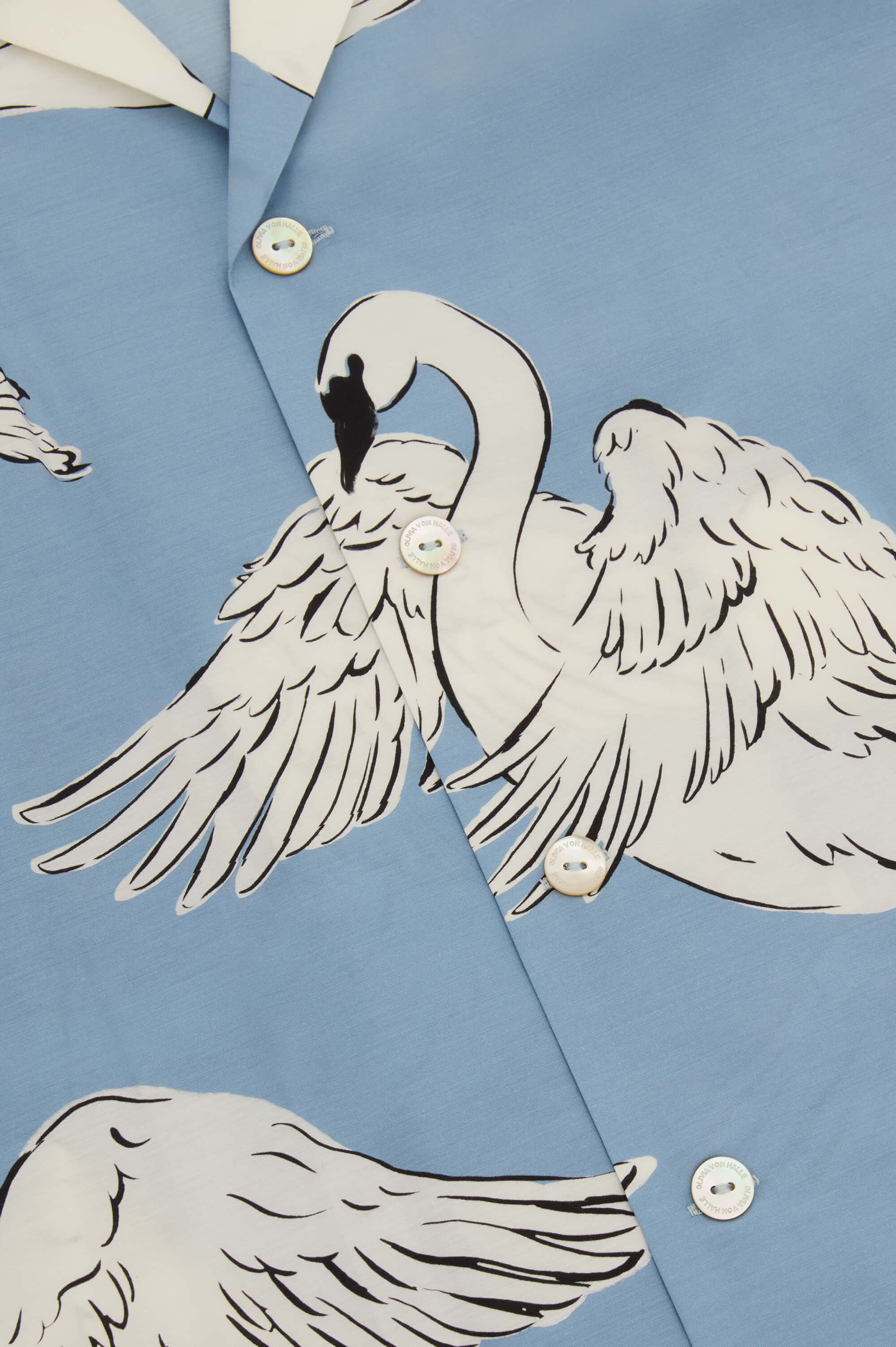 Casablanca Laia Blue Swan Pajamas in Cotton-Silk