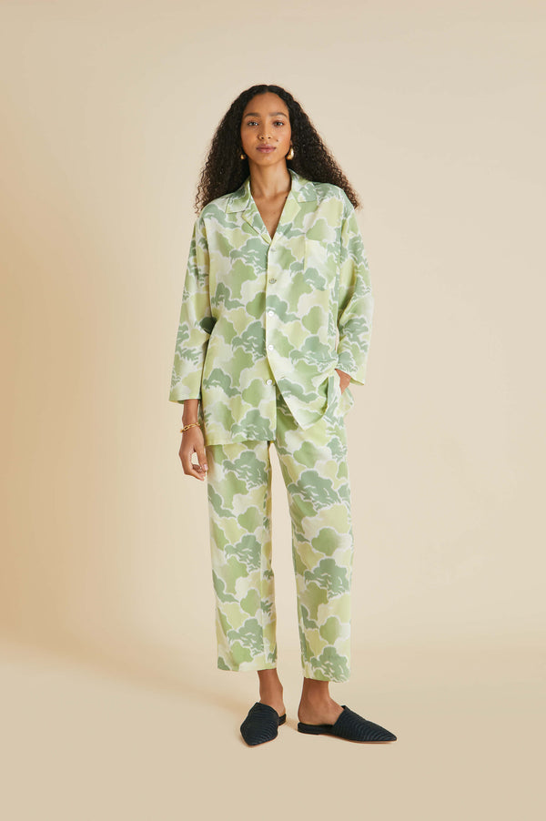 Casablanca Luna Green Cloud Pyjamas in Silk Crêpe de Chine