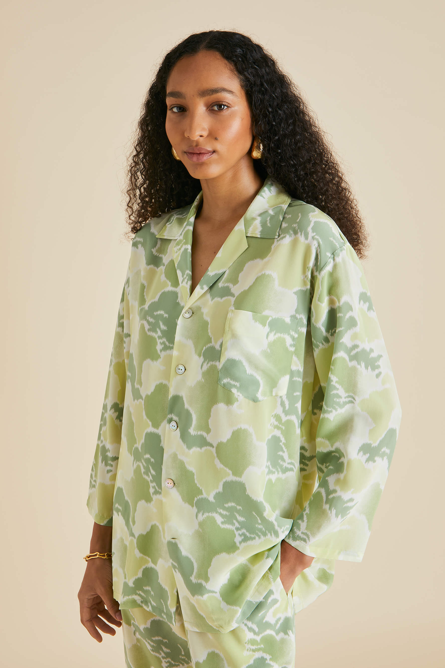 Casablanca Luna Green Cloud Pyjamas in Silk Crêpe de Chine