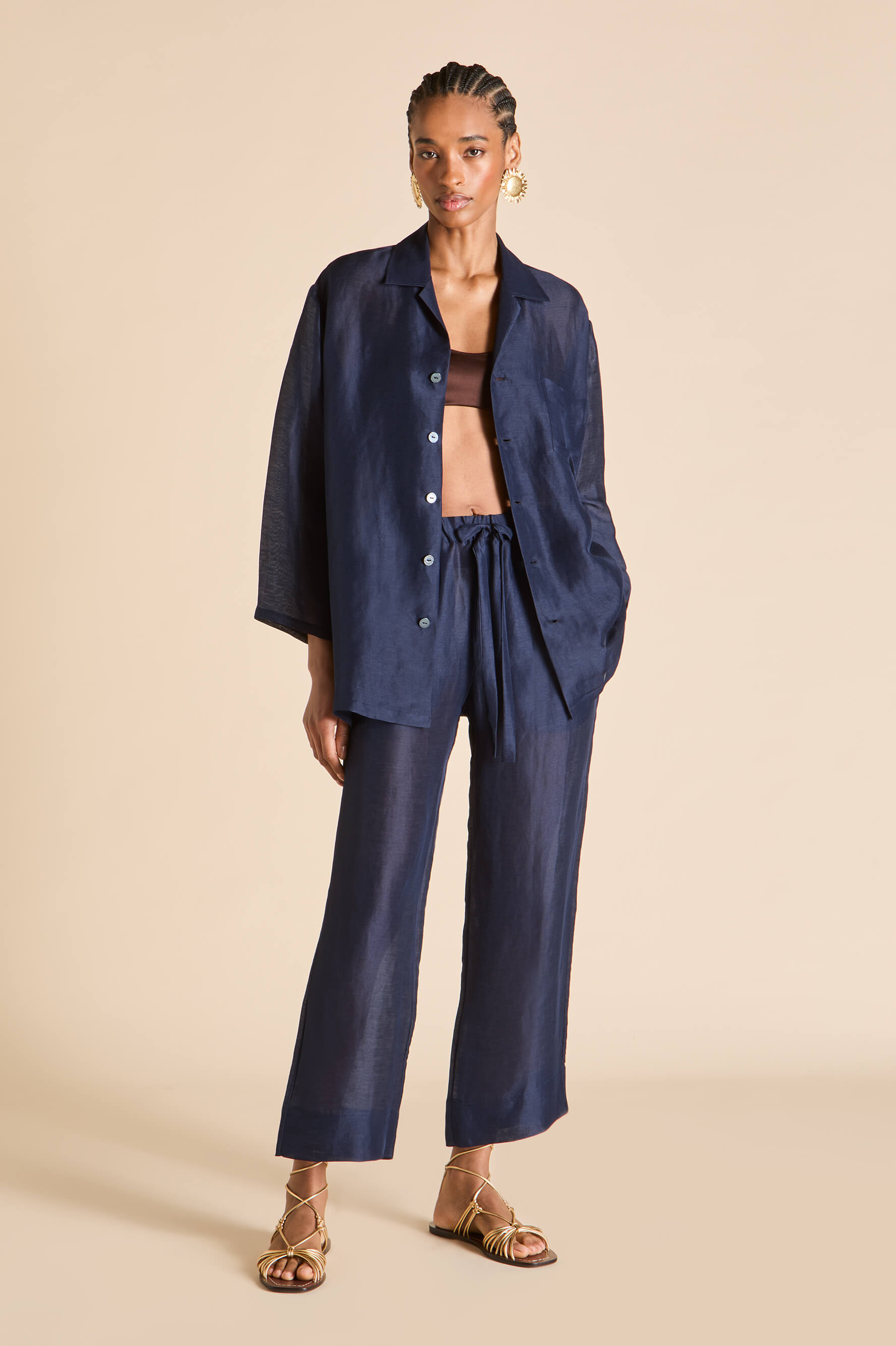 Casablanca Navy Pyjamas in Linen-Silk