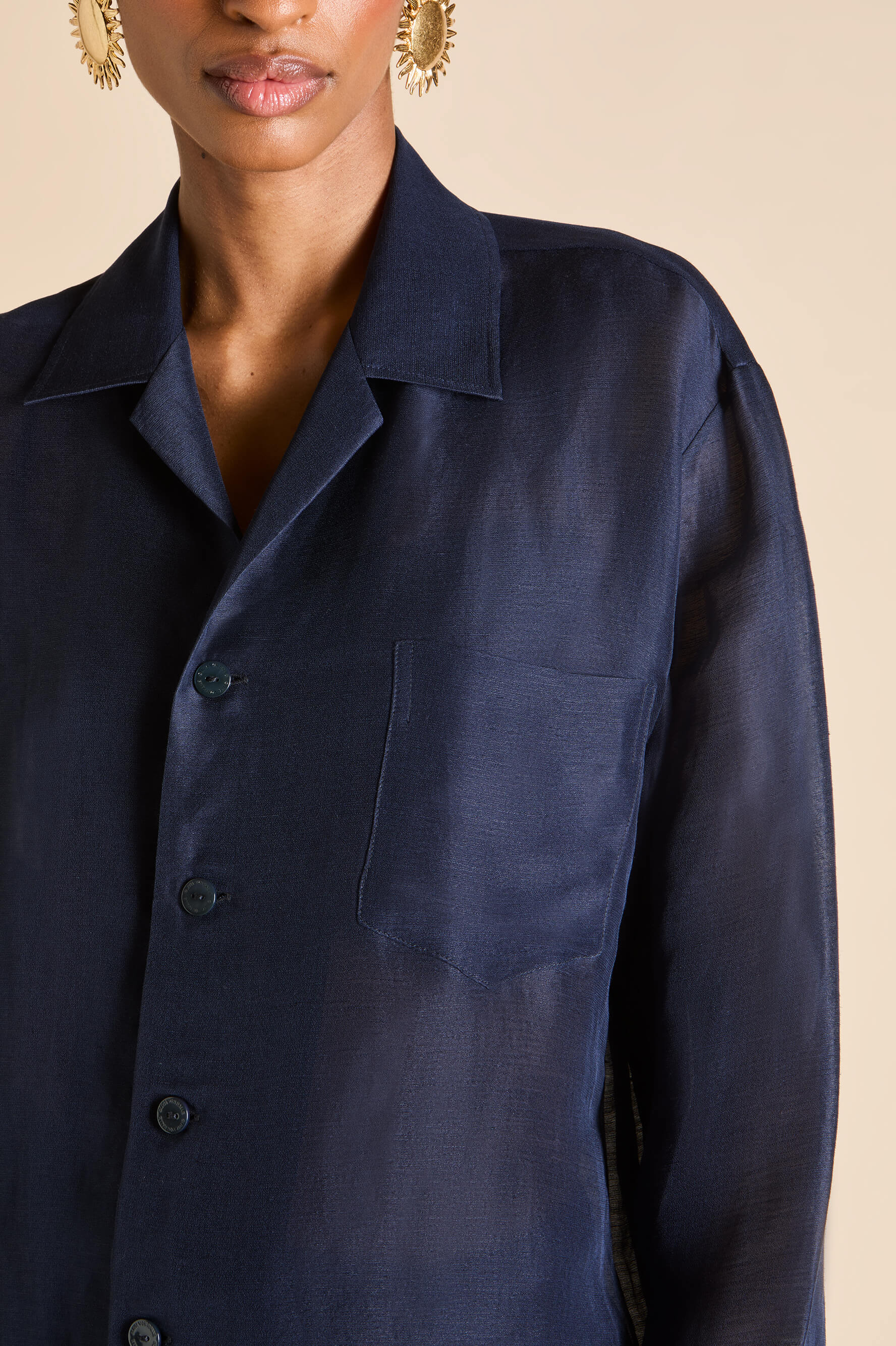 Casablanca Navy Pyjamas in Linen-Silk