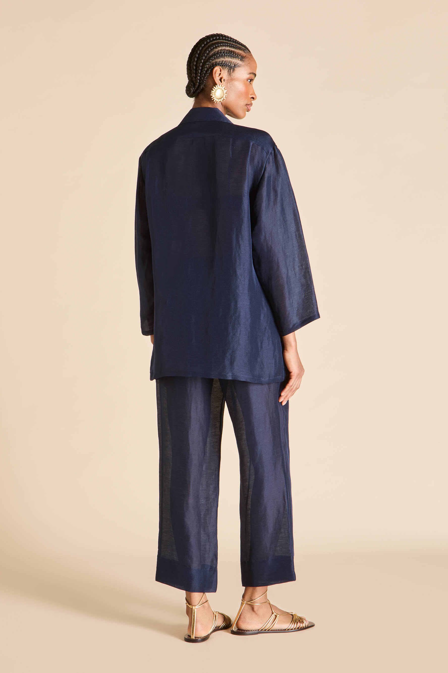 Casablanca Navy Pyjamas in Linen-Silk