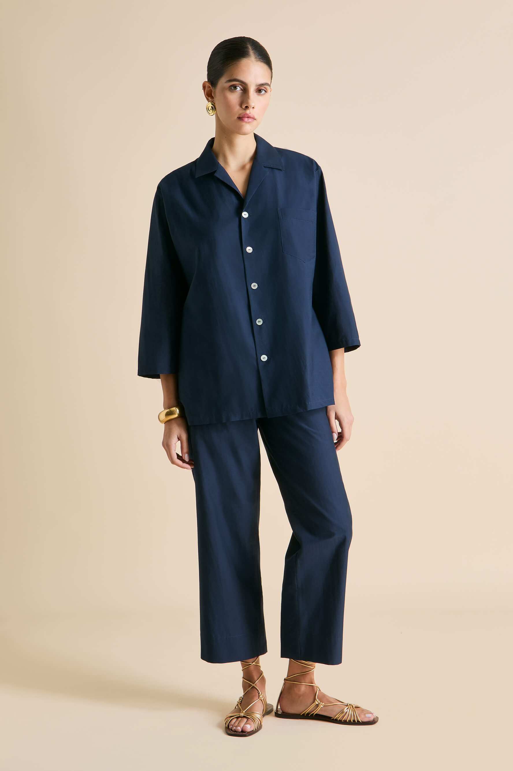 Casablanca Navy Pyjamas in Cotton-Silk