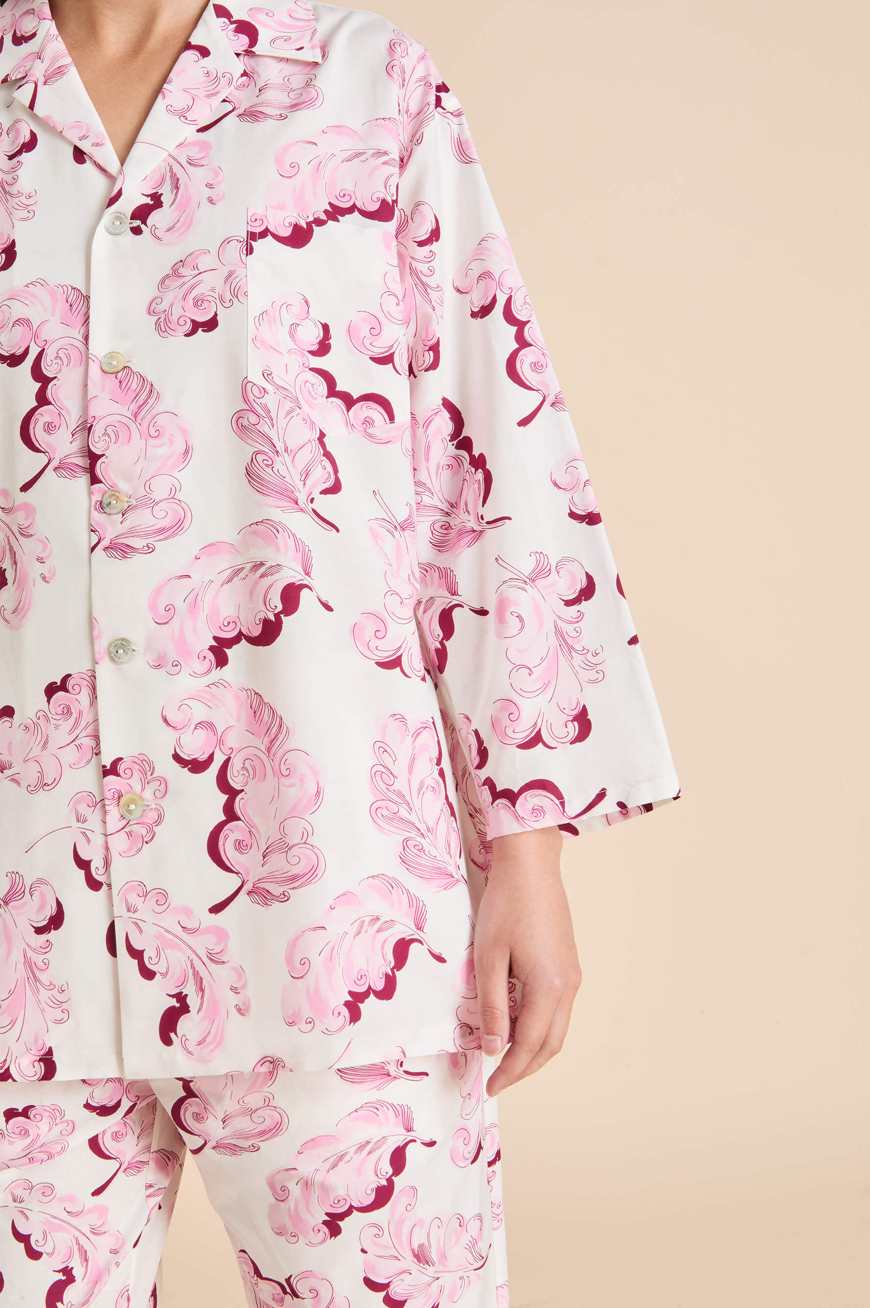 Casablanca Plume Pink Feather Pyjamas in Cotton-Silk
