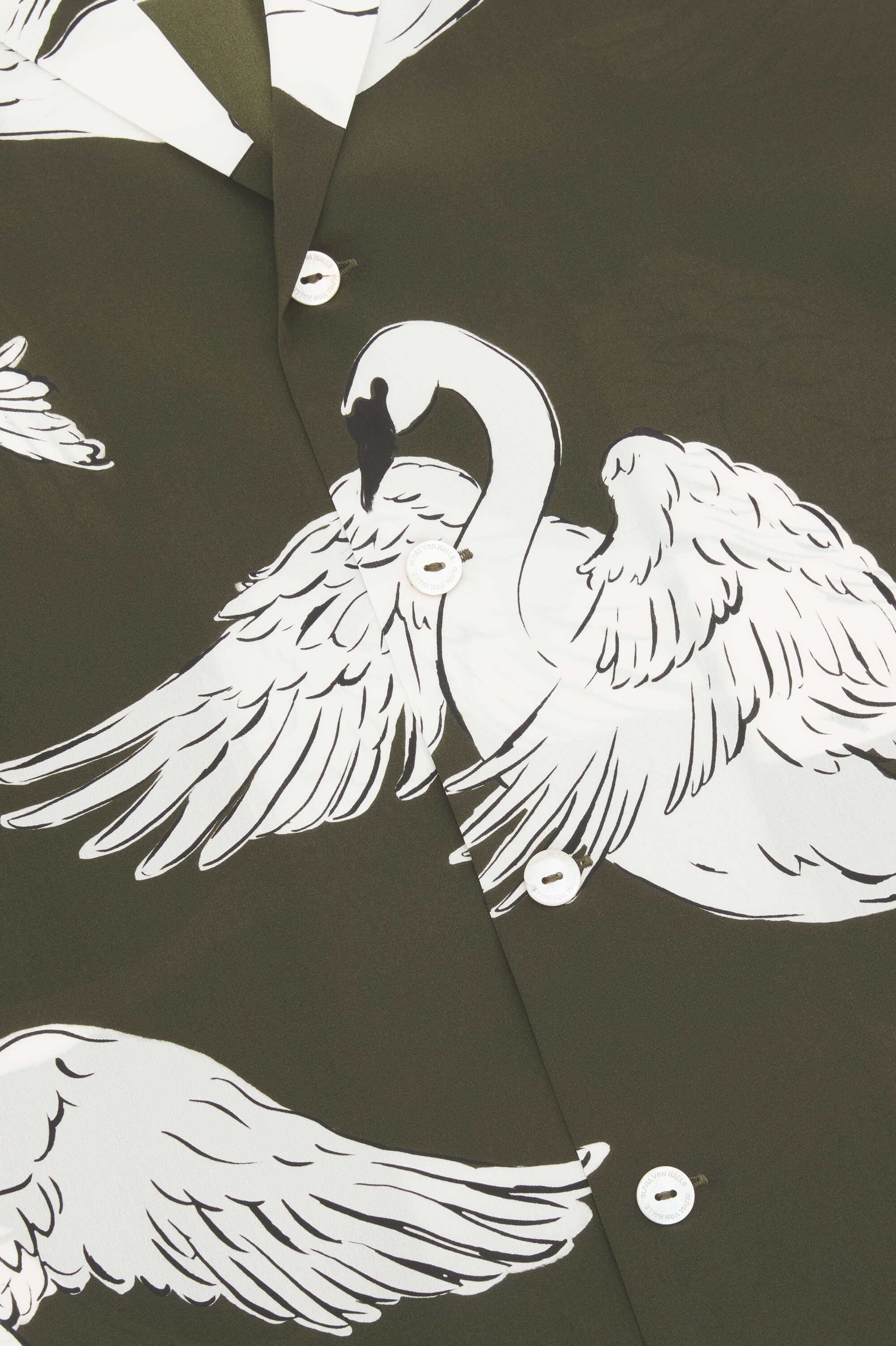 Casablanca Riba Green Swan Pajamas in Silk Crêpe de Chine