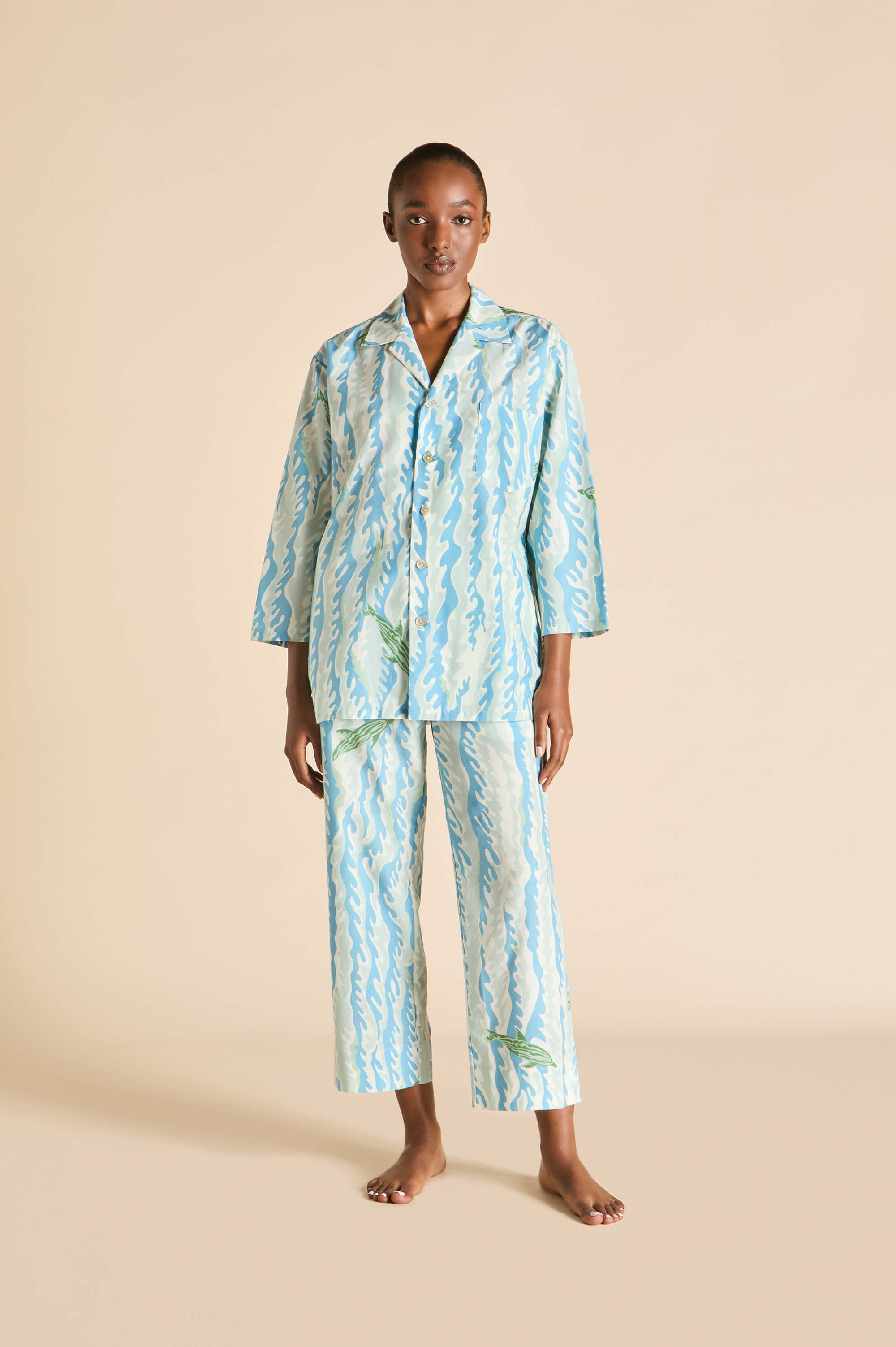 casablanca sirena blue wave pyjamas in cotton-silk