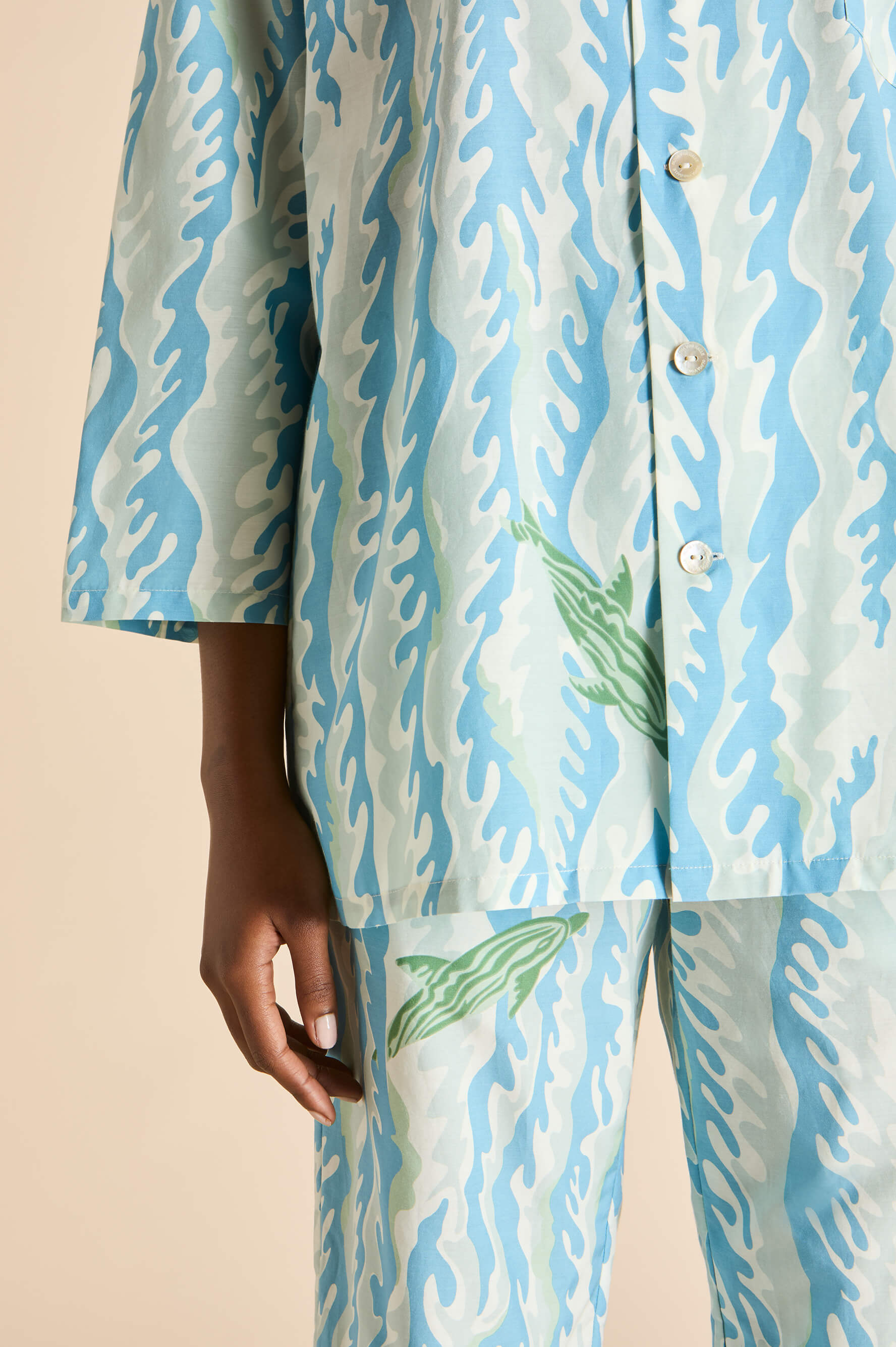 casablanca sirena blue wave pajamas in cotton-silk 