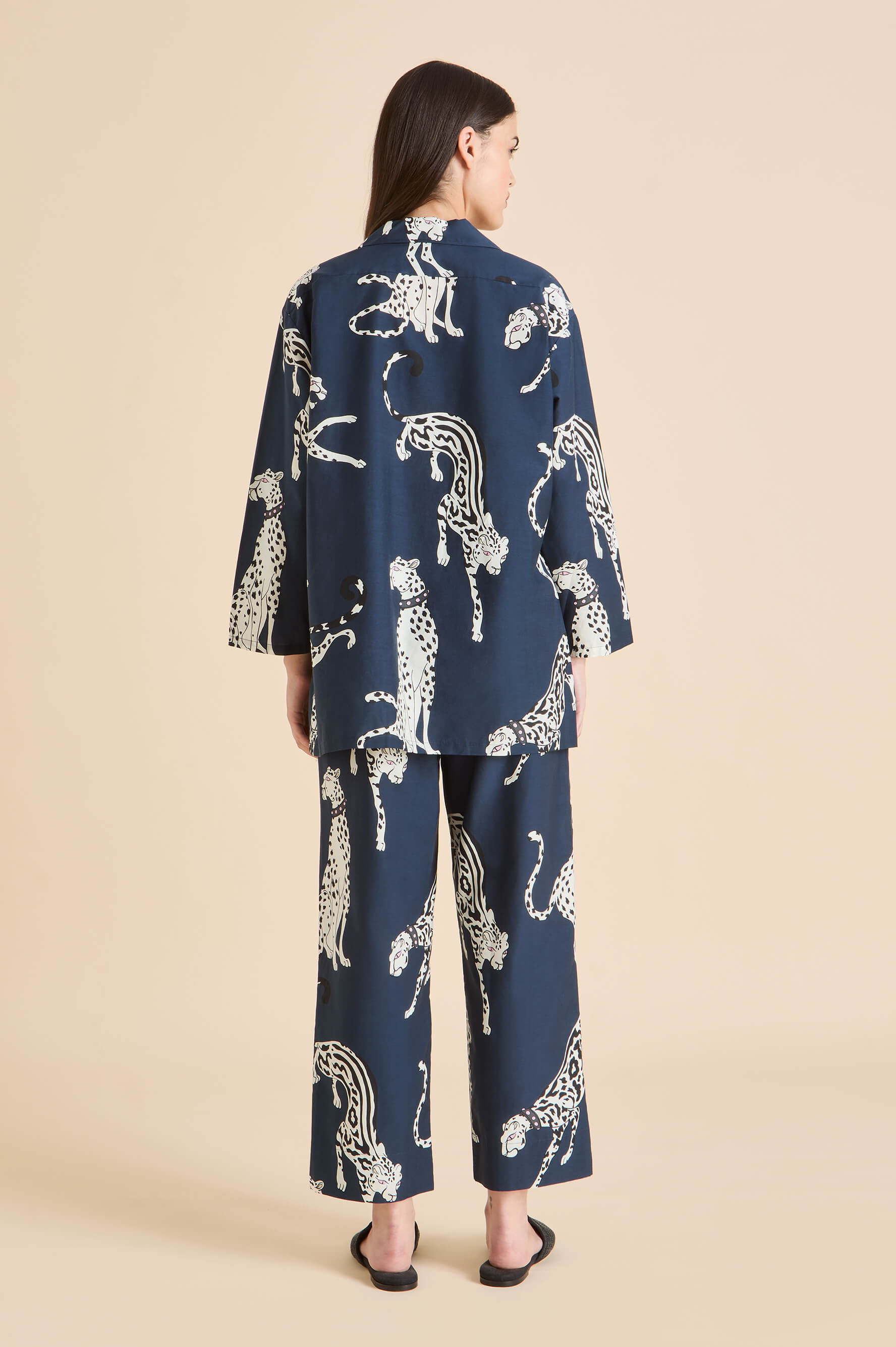 Casablanca Ziegfeld Blue Leopard Pyjamas in Cotton-Silk