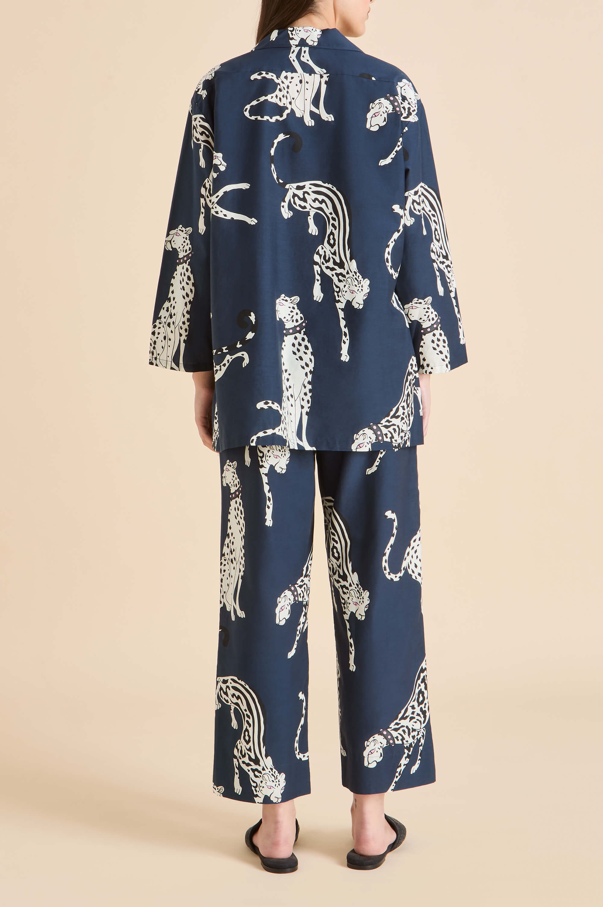 Casablanca Ziegfeld Blue Cheetah Pajamas in Cotton-Silk | Olivia