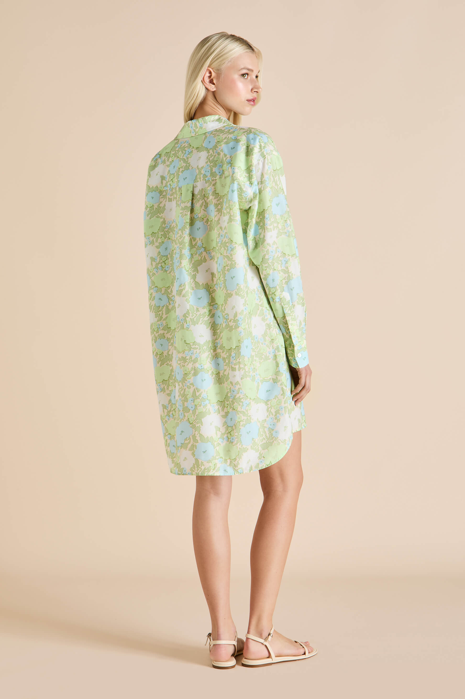 Celeste Hester Green Floral Nightshirt in Cotton-Silk