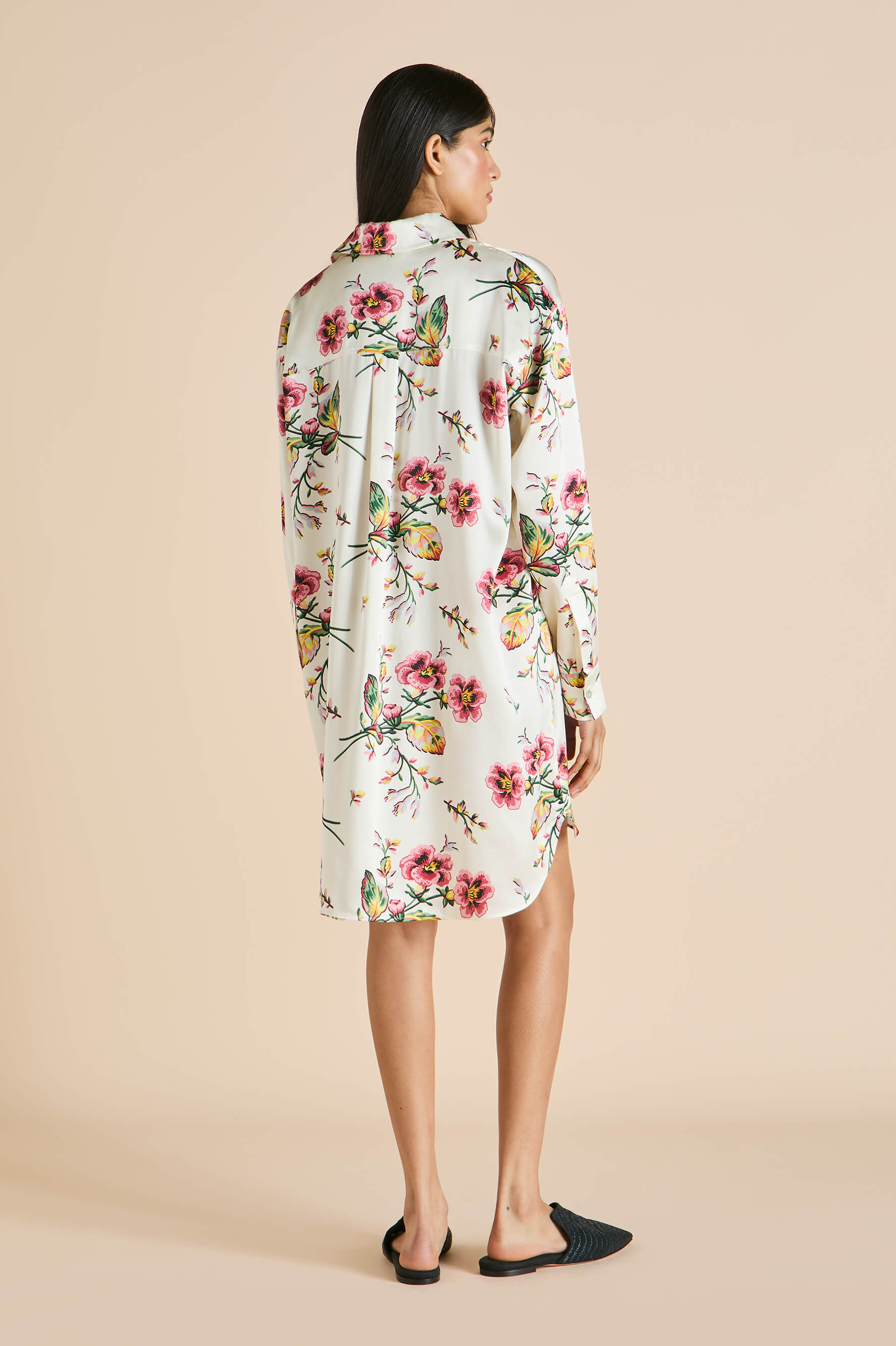 Celeste Maugham Ivory Floral Nightshirt in Silk Satin