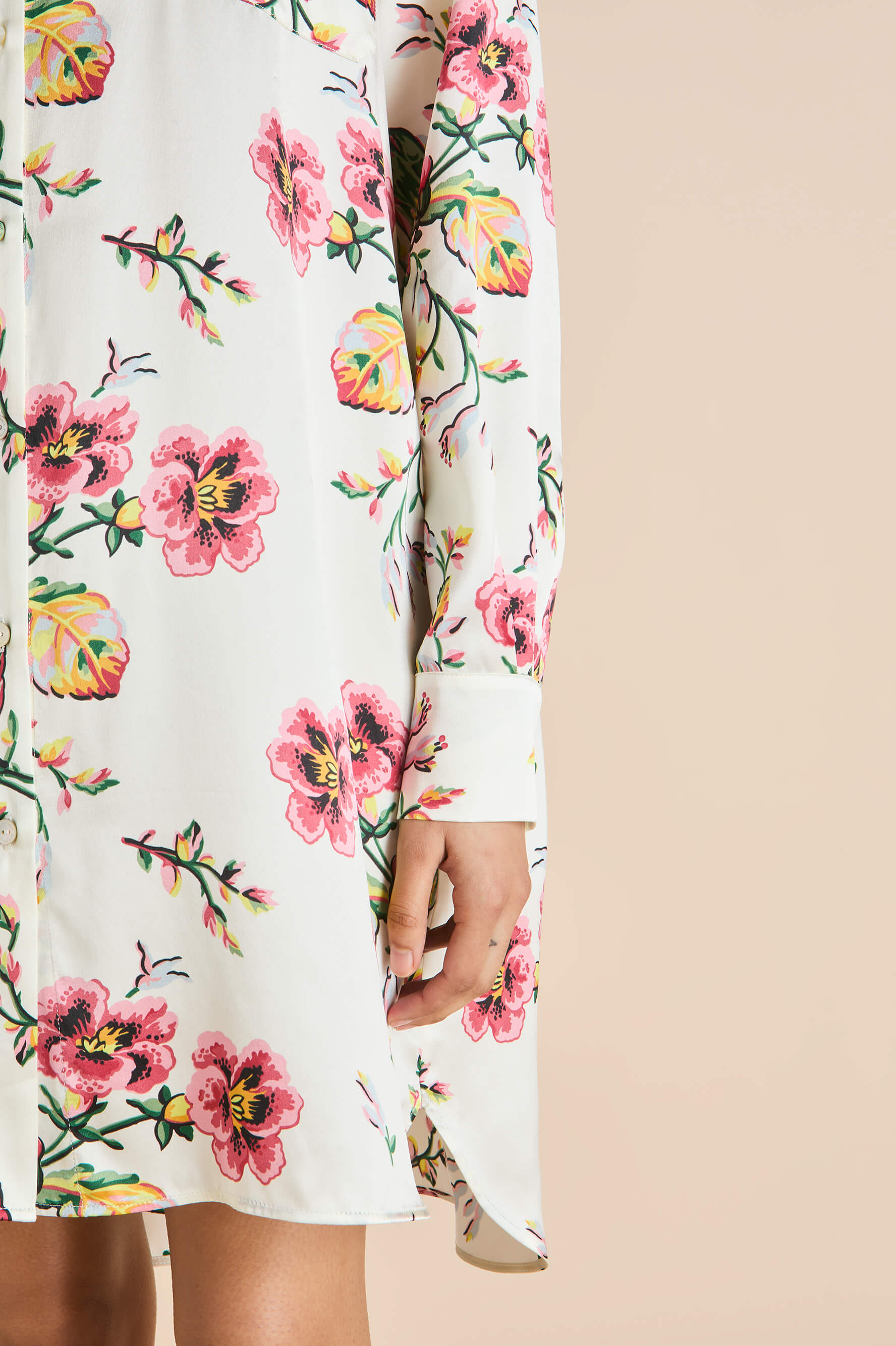 Celeste Maugham Ivory Floral Nightshirt in Silk Satin