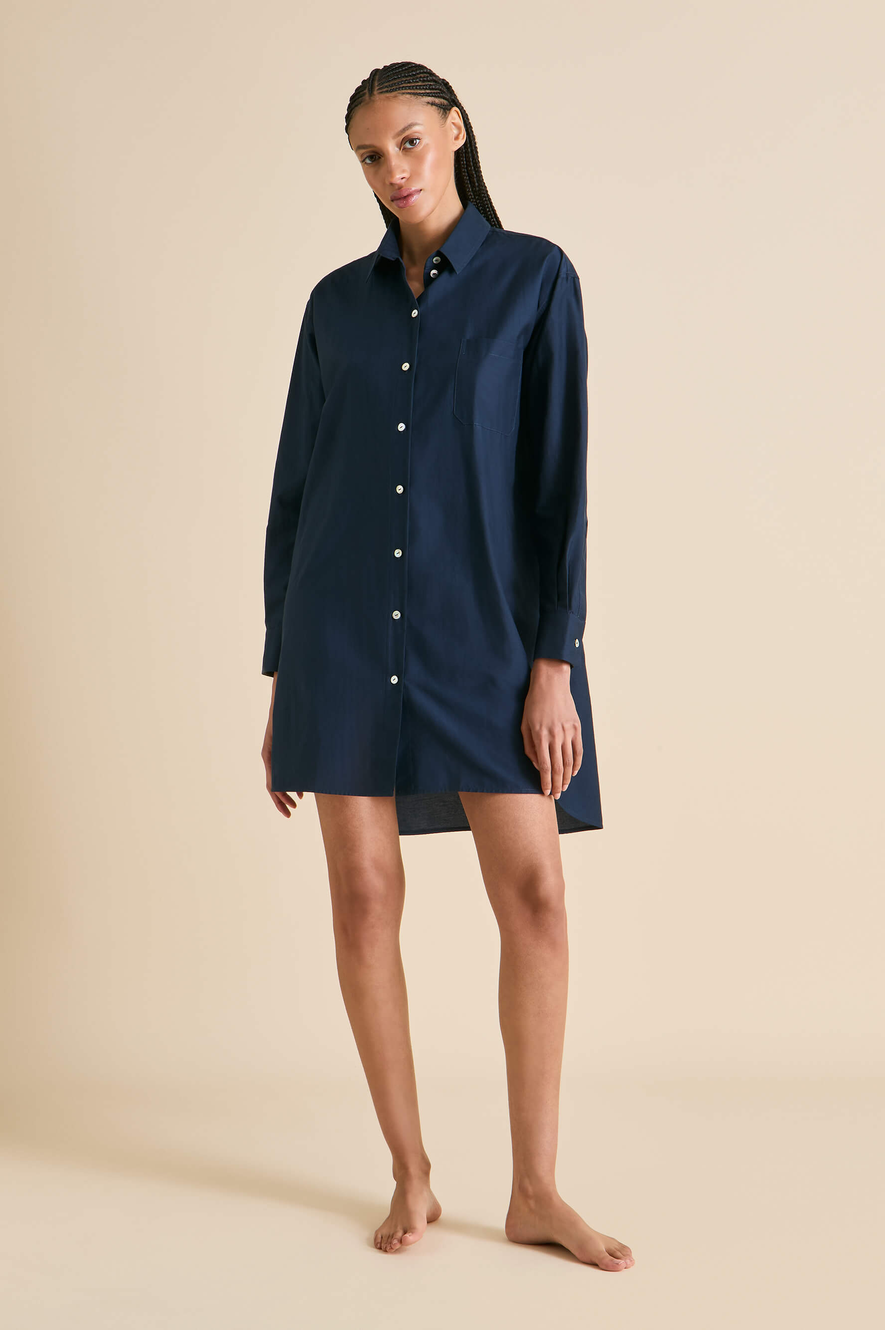 Celeste Navy Nightshirt in Cotton-Silk