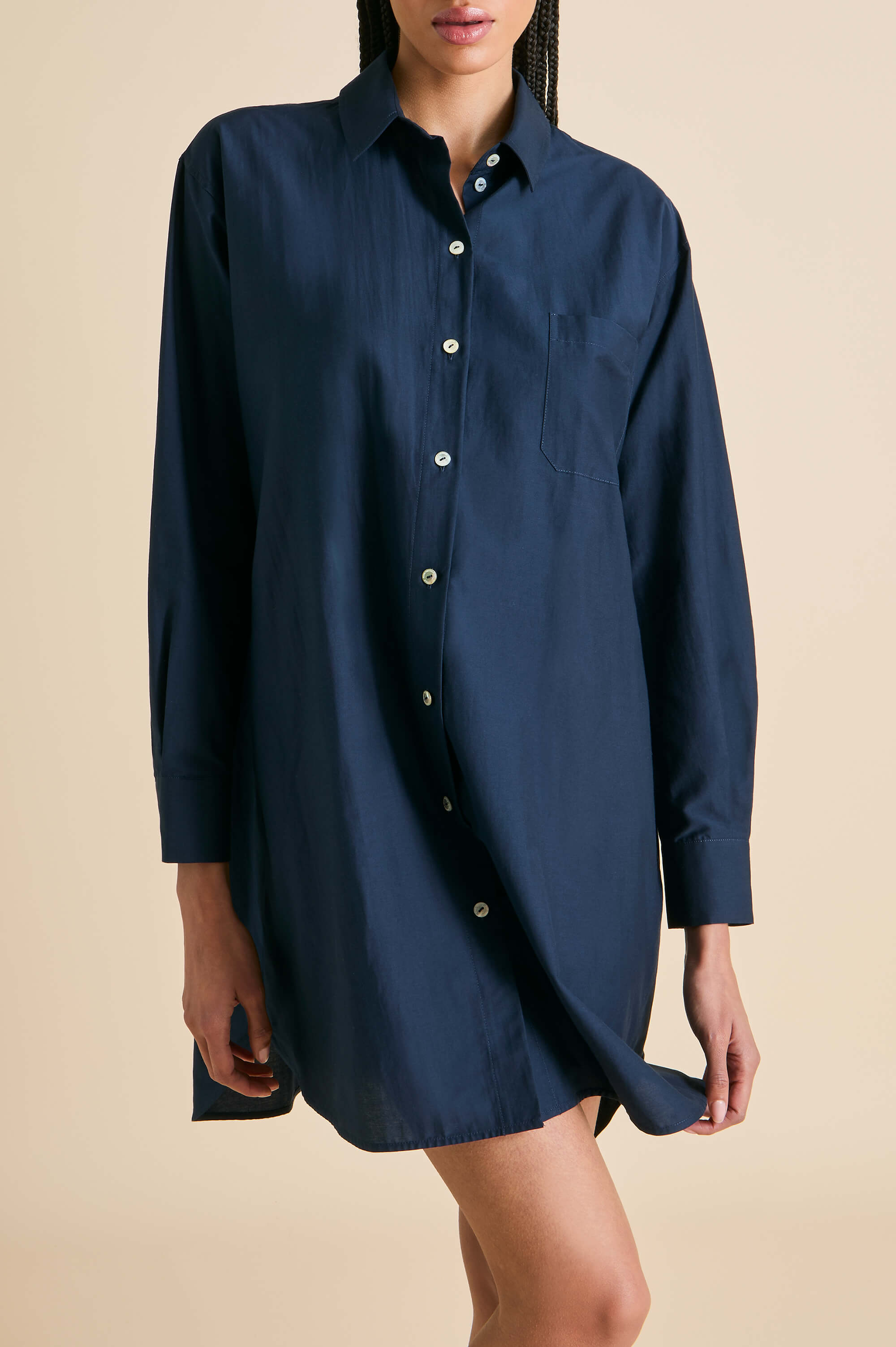 Celeste Navy Nightshirt in Cotton-Silk
