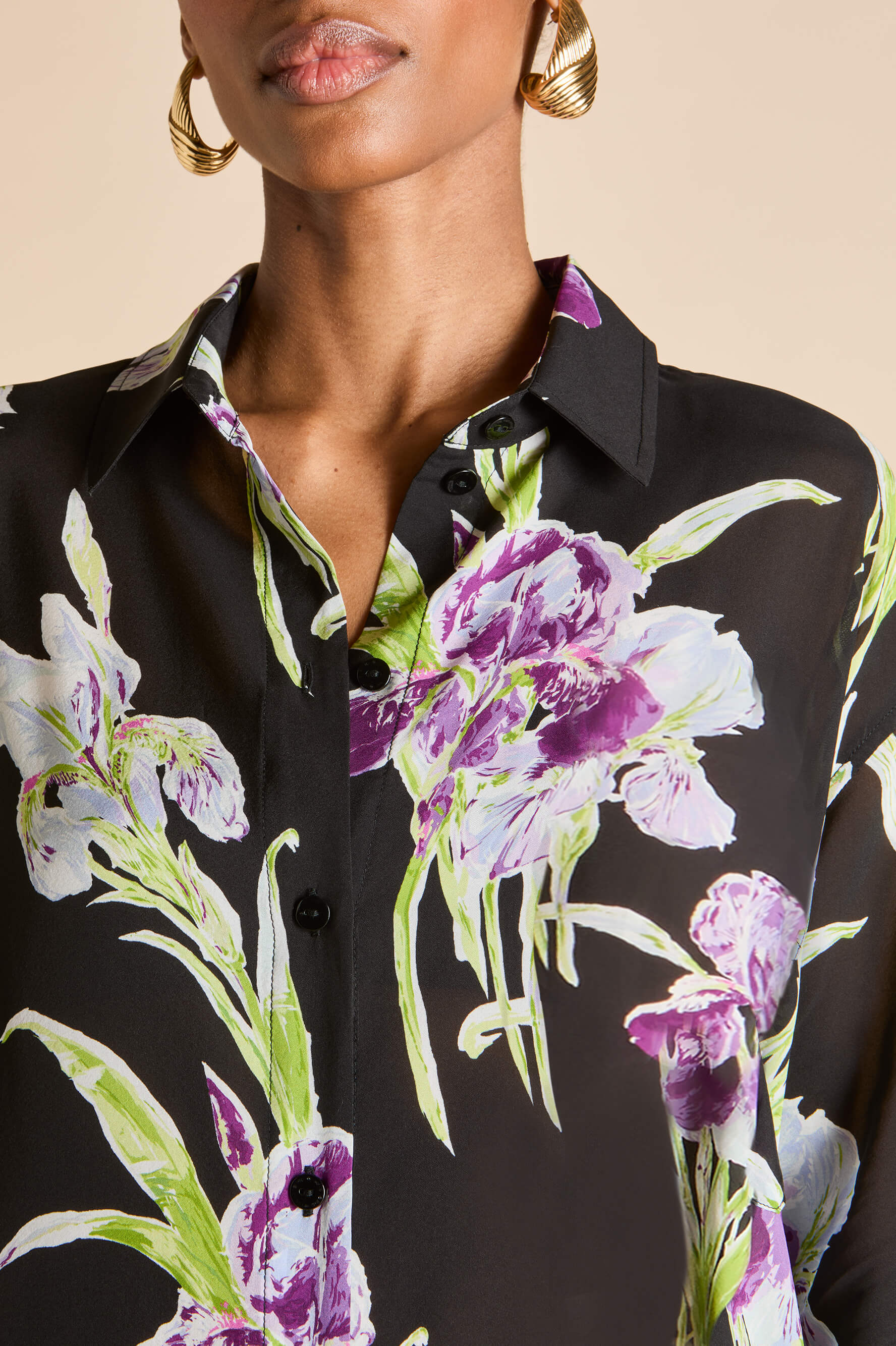 celeste seaholly black floral nightshirt in silk-chiffon 