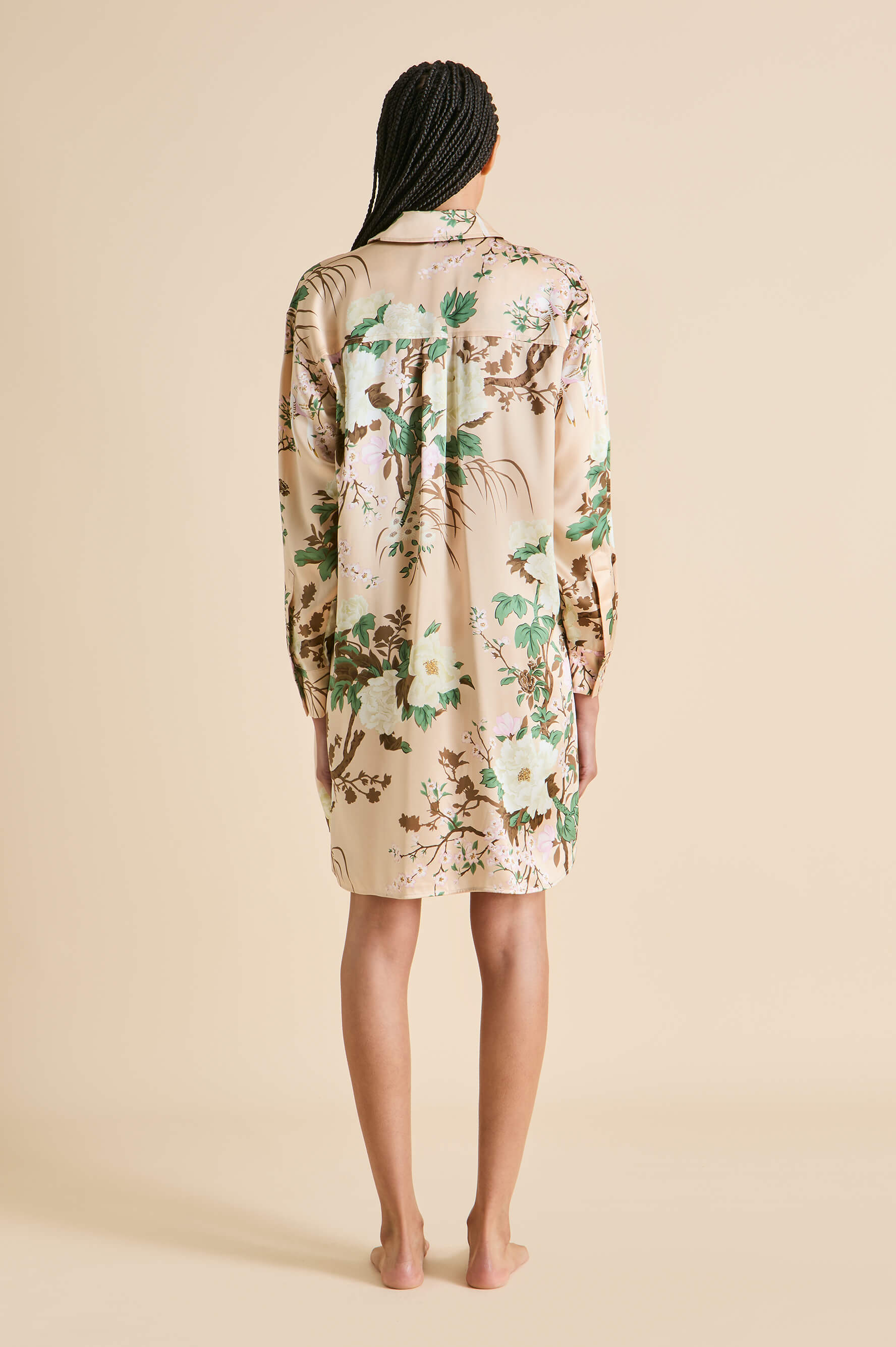 Celeste Tirtoff Cream Floral Nightshirt in Silk Satin