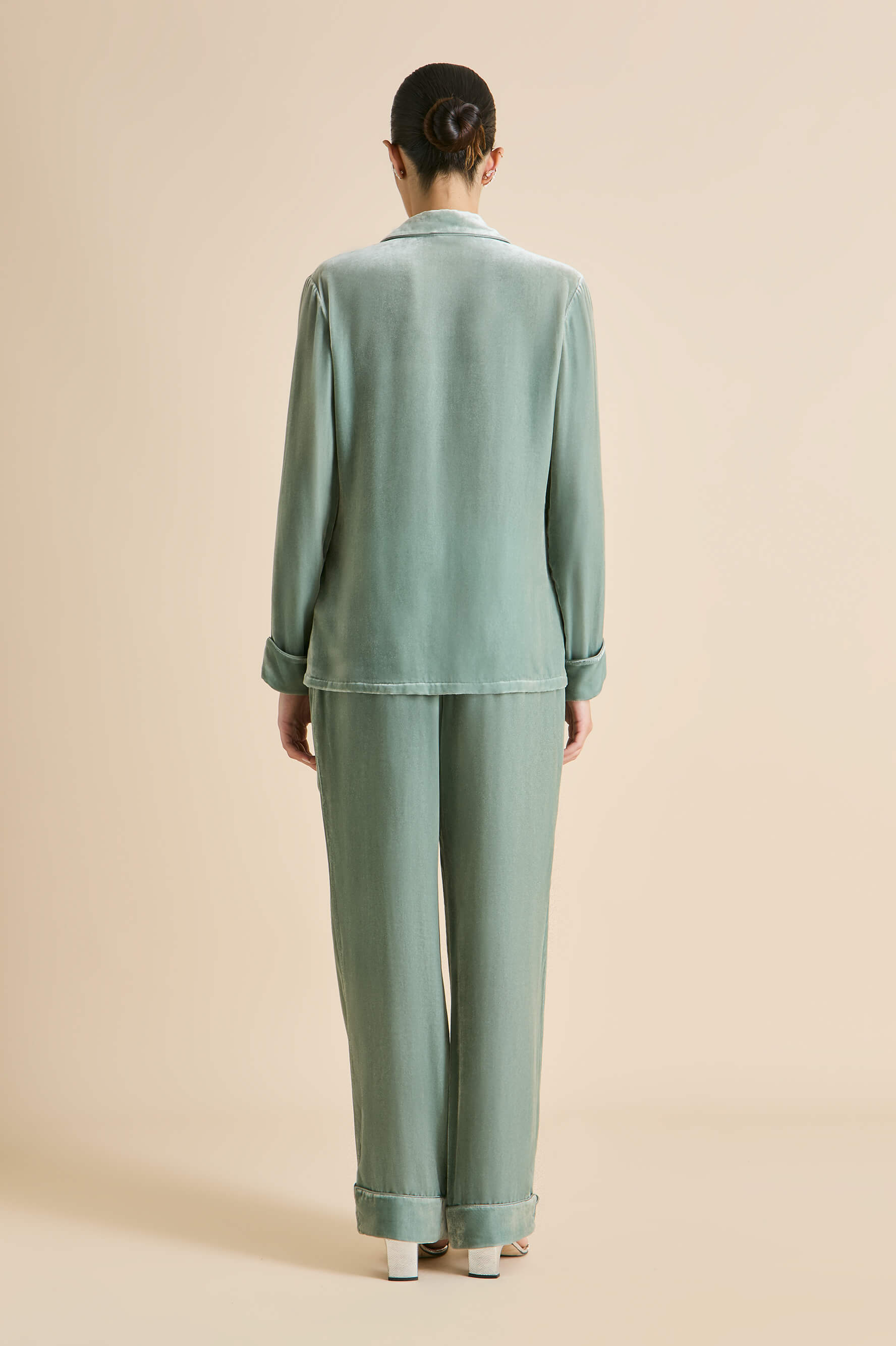 Coco Ash Green Pyjamas in Silk Velvet