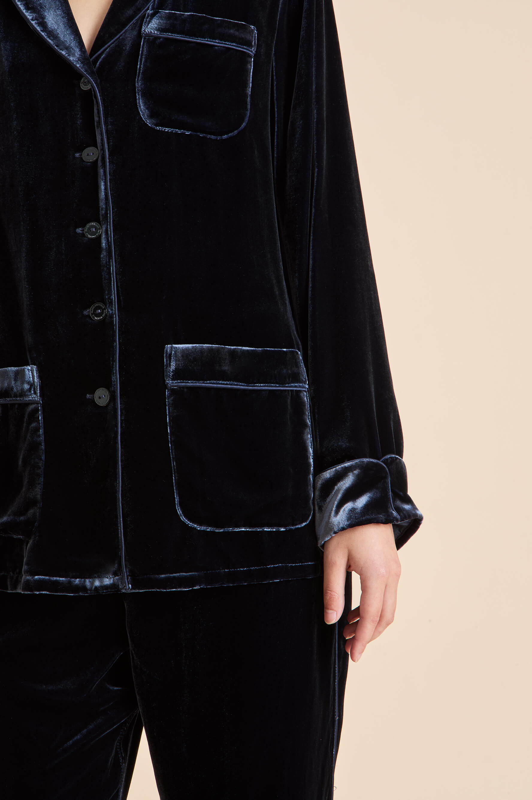 Coco Eclipse Navy Pajamas in Silk Velvet | Olivia von Halle