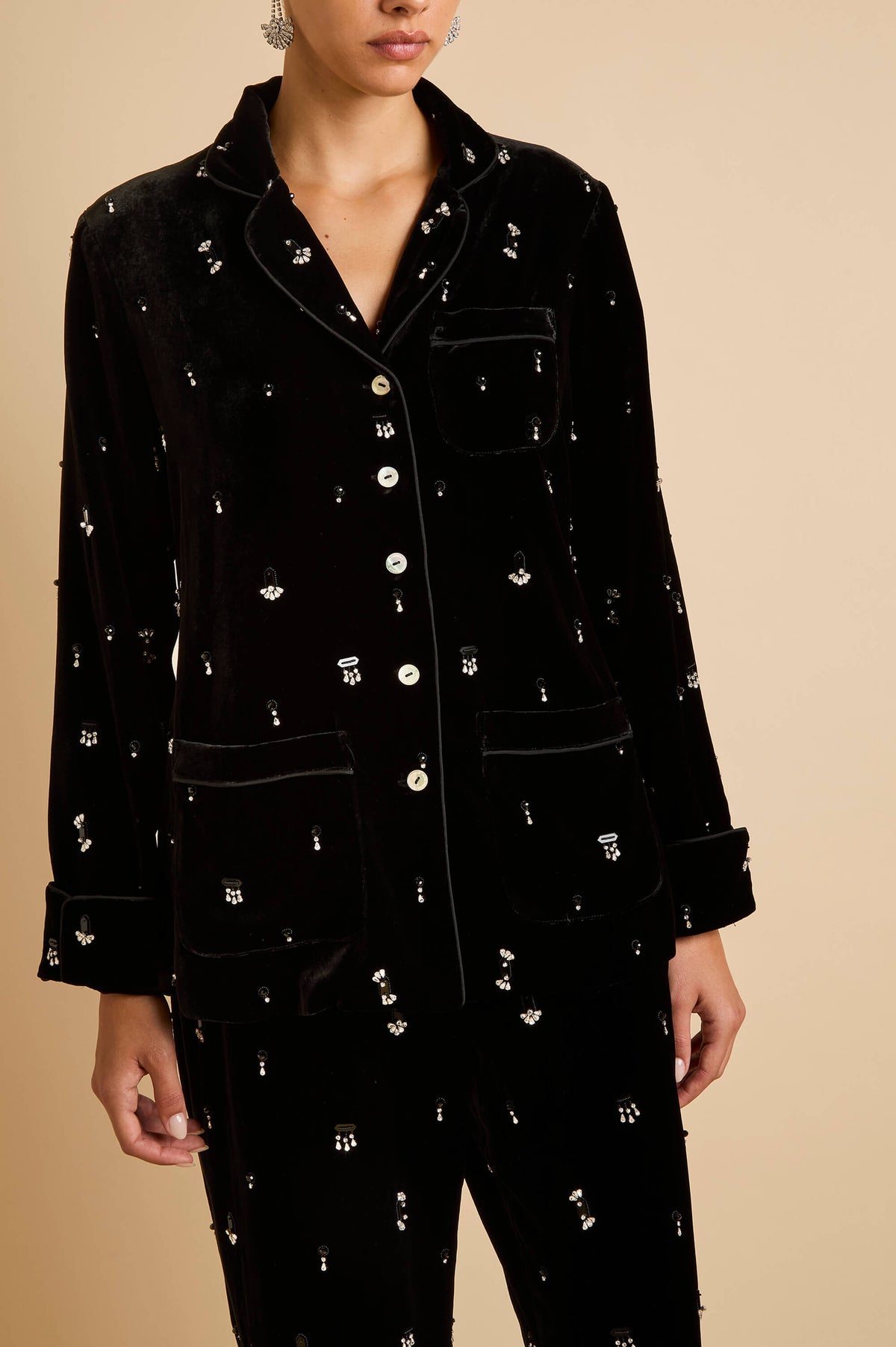 Coco Orlune Black Crystal Pyjamas in Velvet