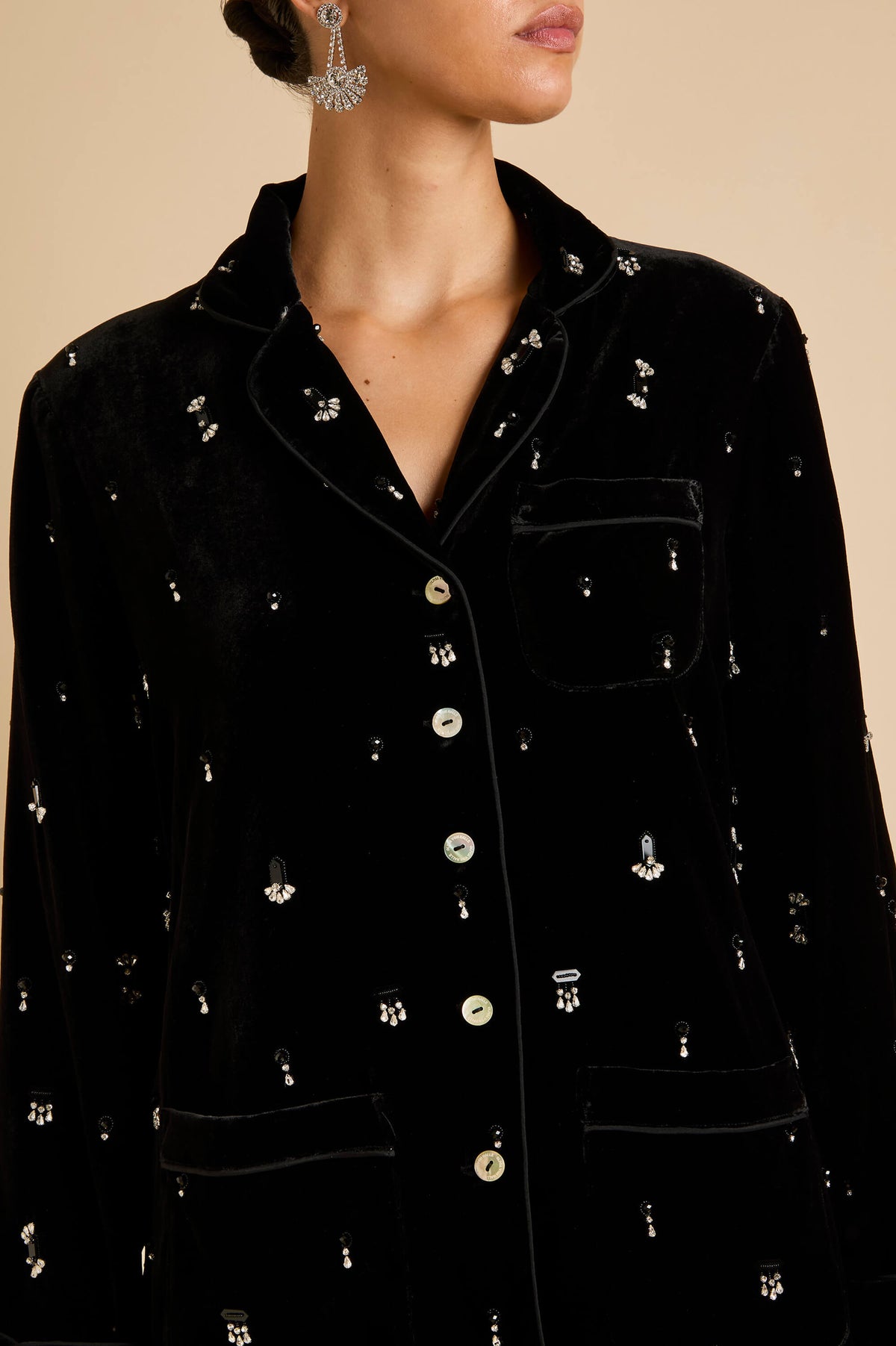 coco orlune black crystal pyjamas in silk velvet 