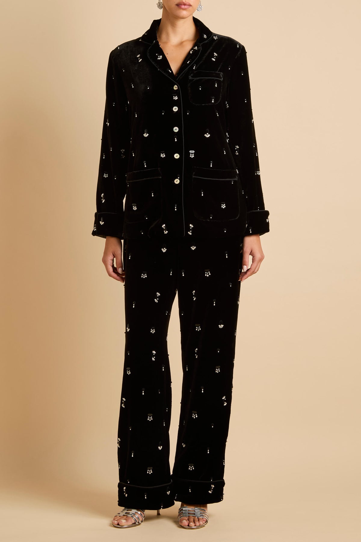 Coco Orlune Black Crystal Pyjamas in Velvet
